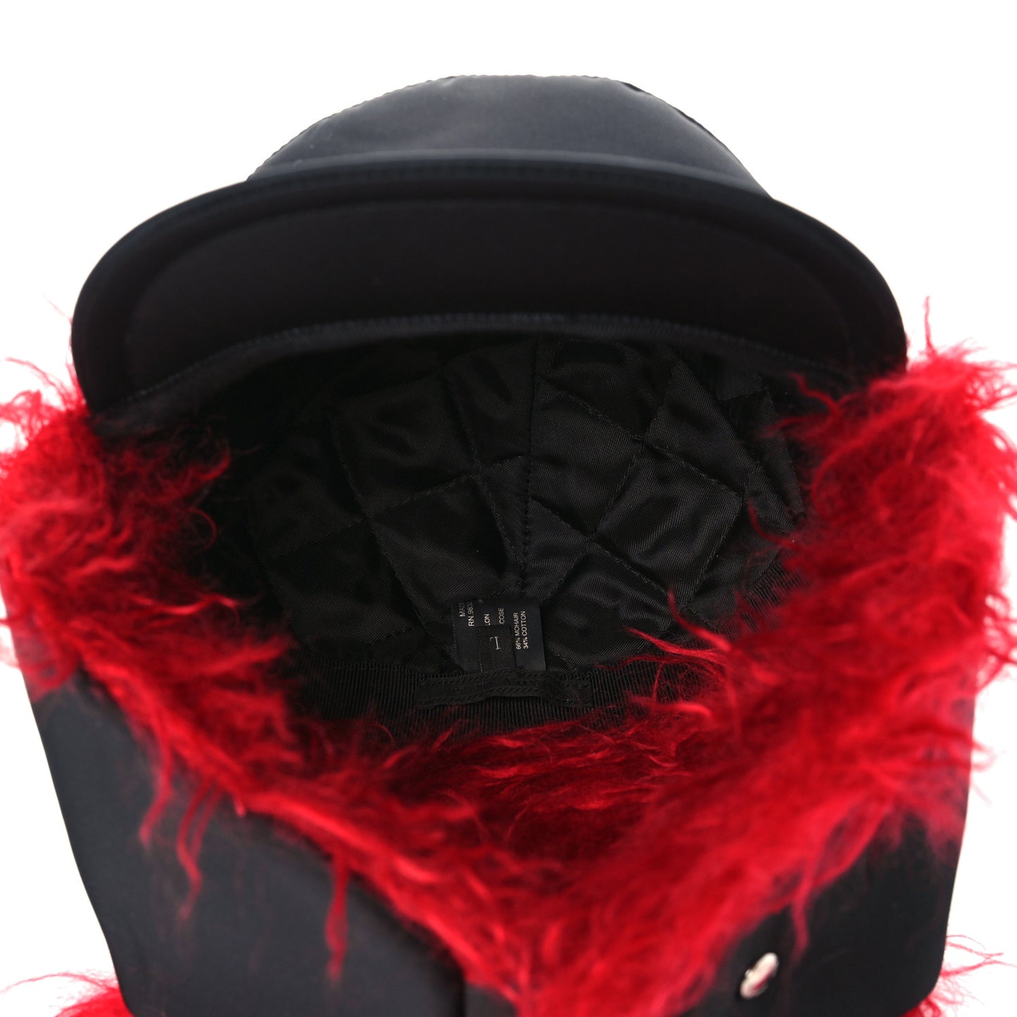 Re-Nylon Curly Faux Fur Mens Ear Flap Baseball Hat L Black Cerise