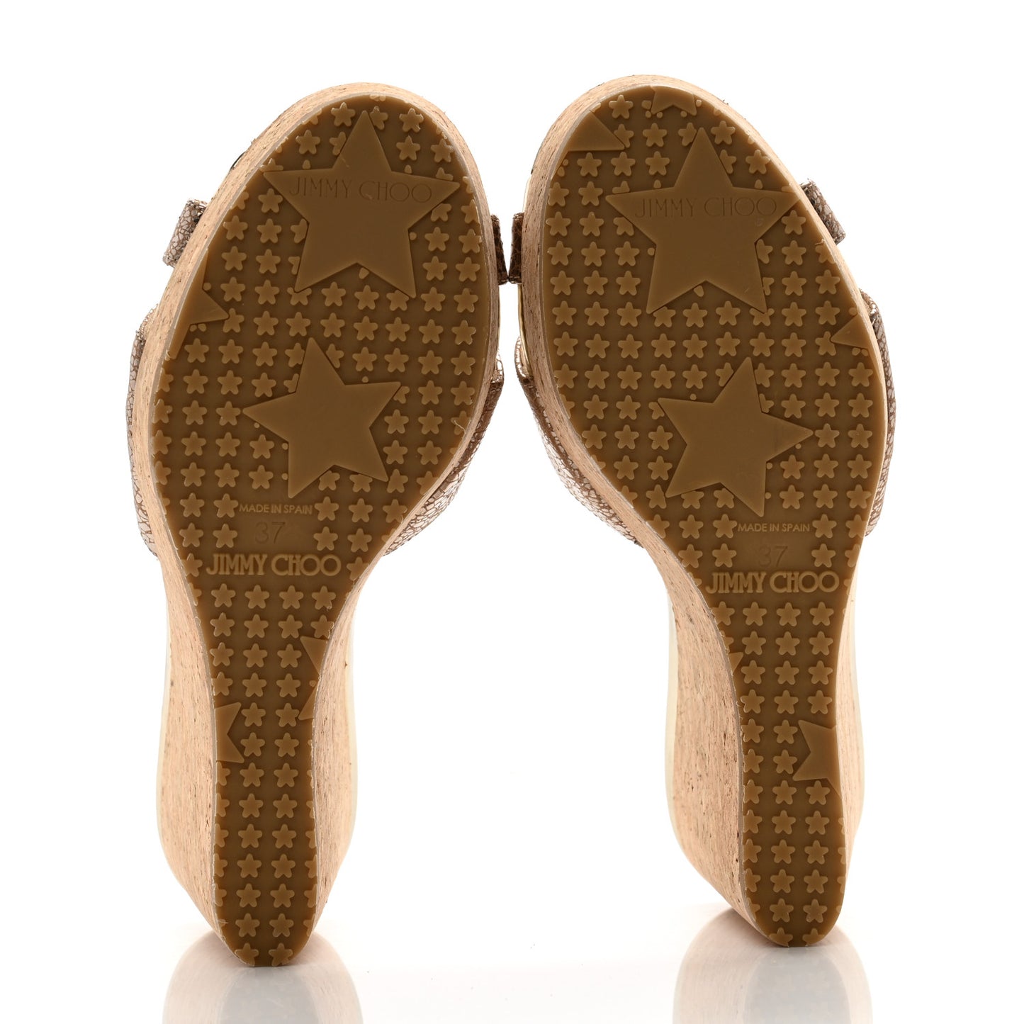 Metallic Grained Calfskin Cork Pandora Wedges 37 Nude