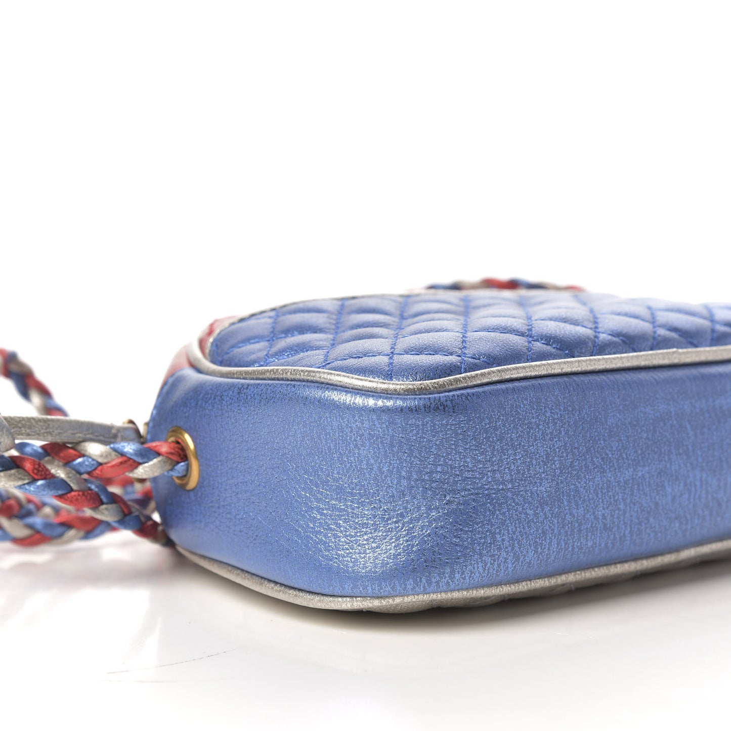 Laminated Nappa Trapuntata Mini Zumi Dome Shoulder Bag Rosso Marine Argento