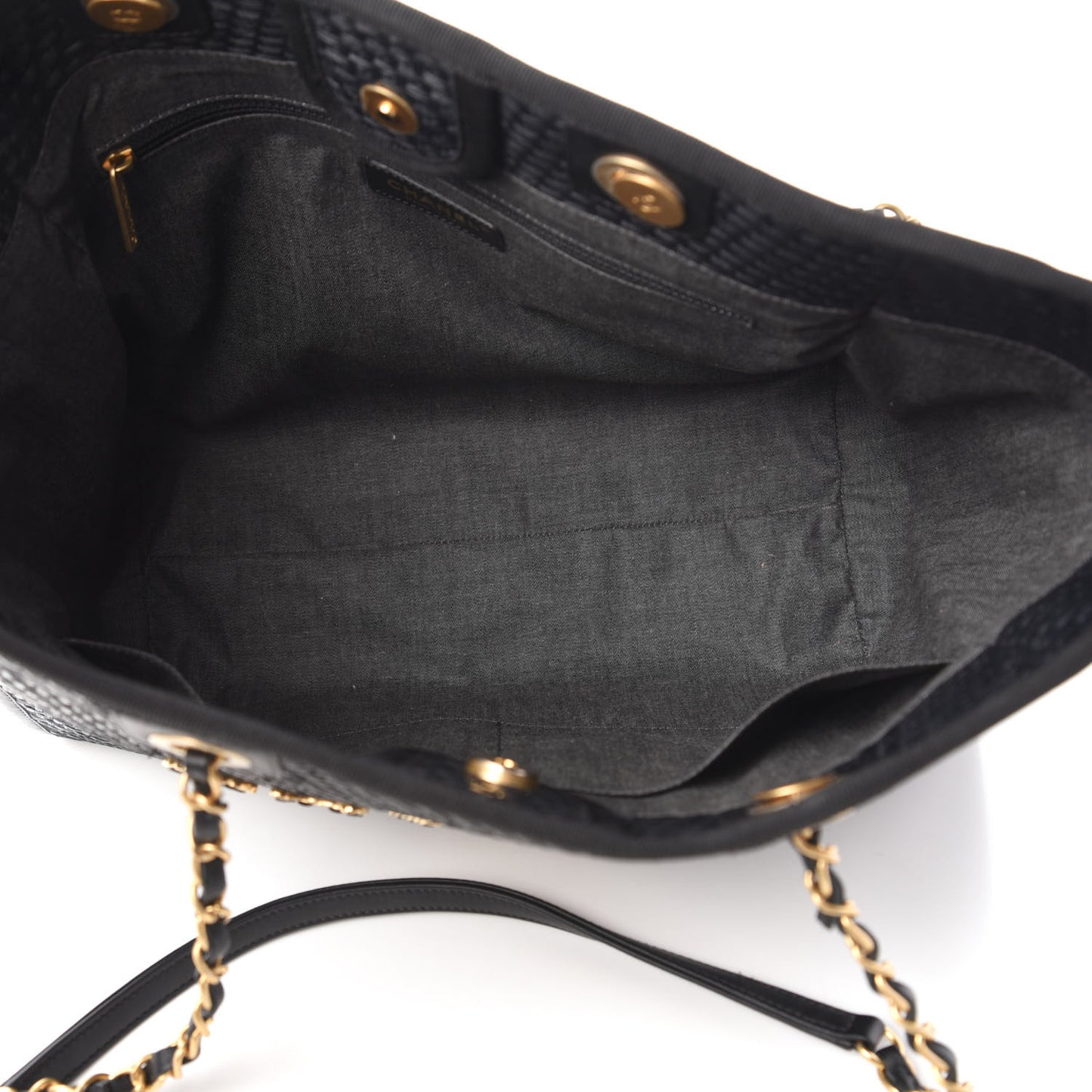 Woven Straw Raffia Small Deauville Tote Black
