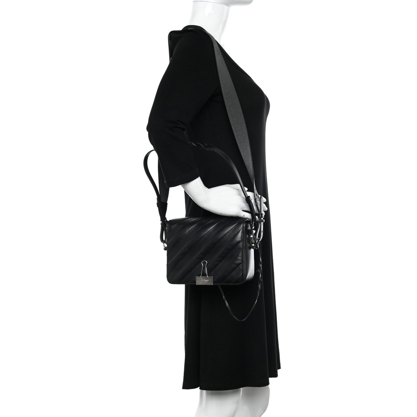 Calfskin Padded Diag Binder Flap Bag Black