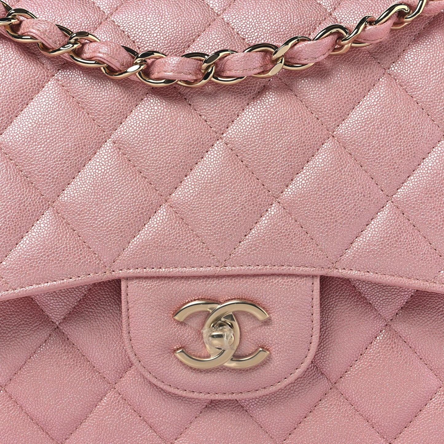 Iridescent Caviar Quilted Jumbo Double Flap Rose Pink