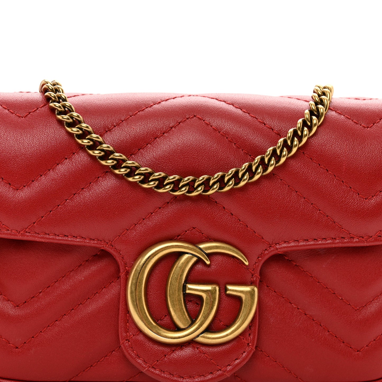 Calfskin Matelasse Super Mini GG Marmont Shoulder Bag Hibiscus Red