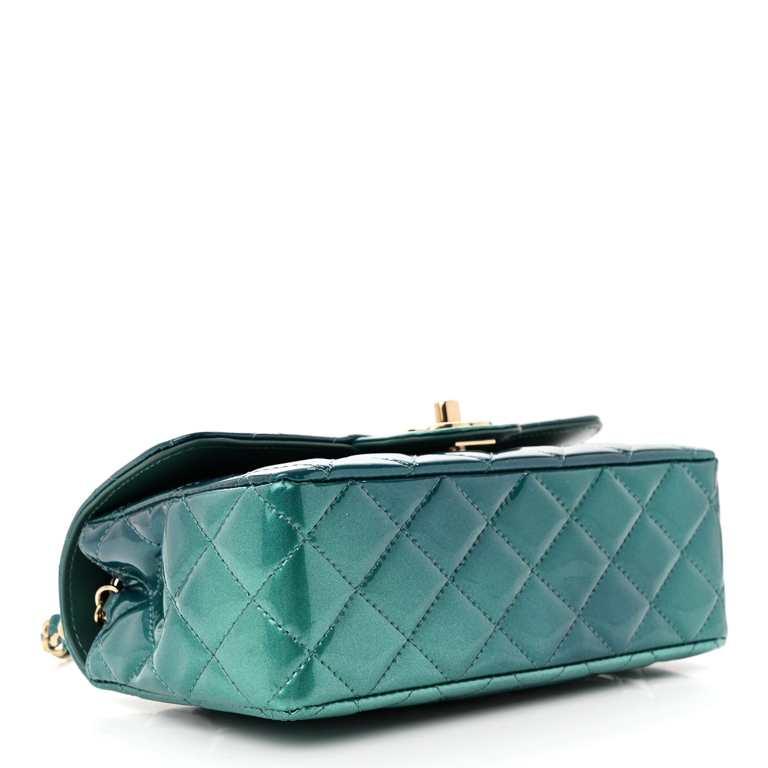 Chanel Shaded Patent Calfskin Quilted Mini Rectangular Flap Green Blue 4 of 10