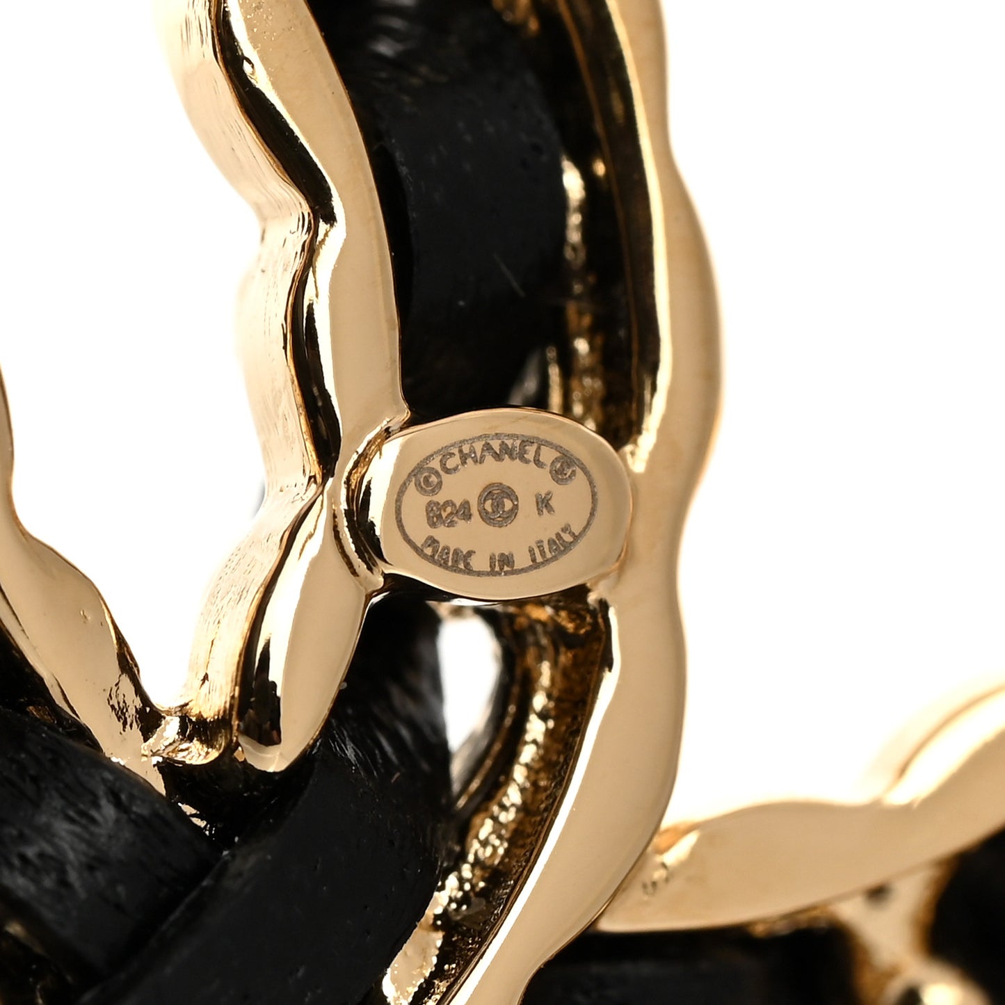 Lambskin CC Chain Earrings Black Gold