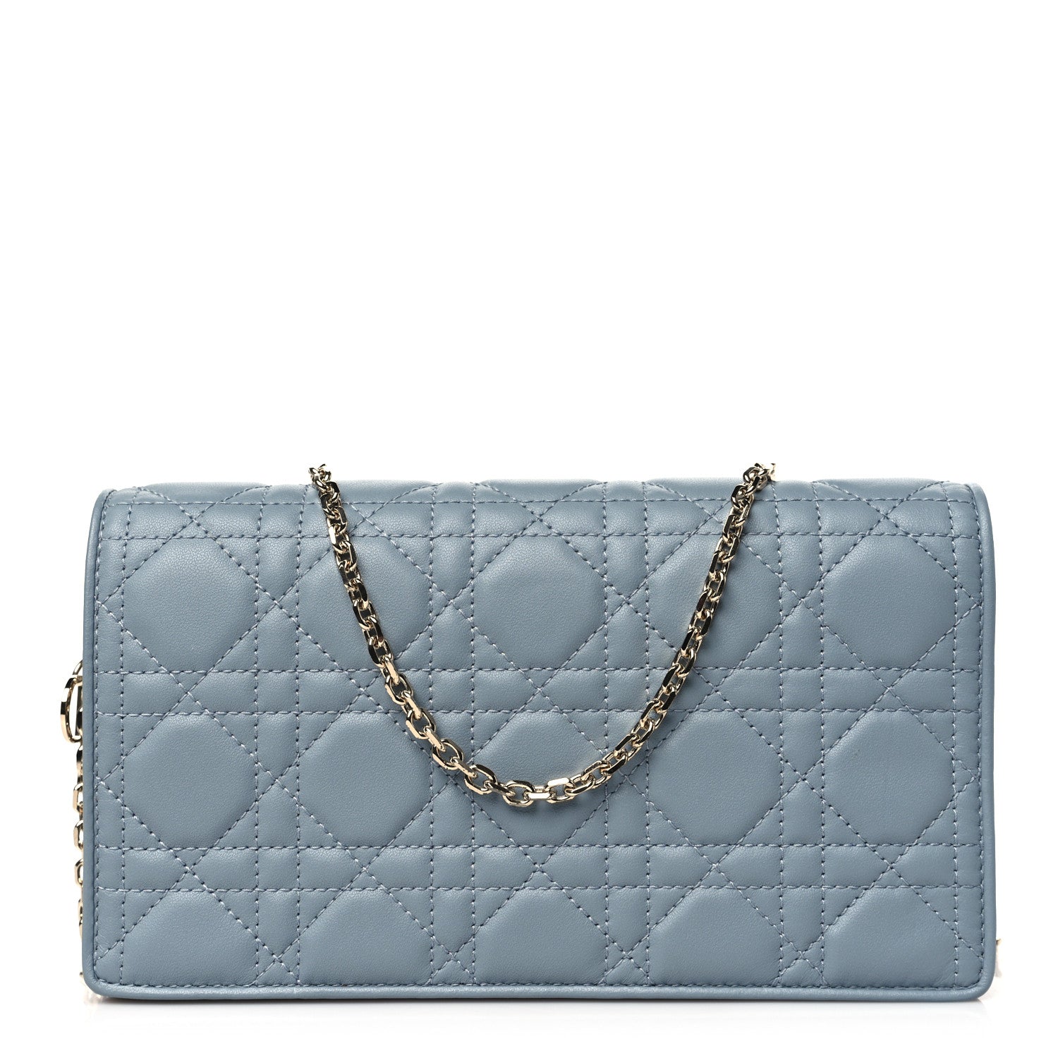 Christian Dior Lambskin Cannage Lady Dior Chain Wallet Cloud Blue