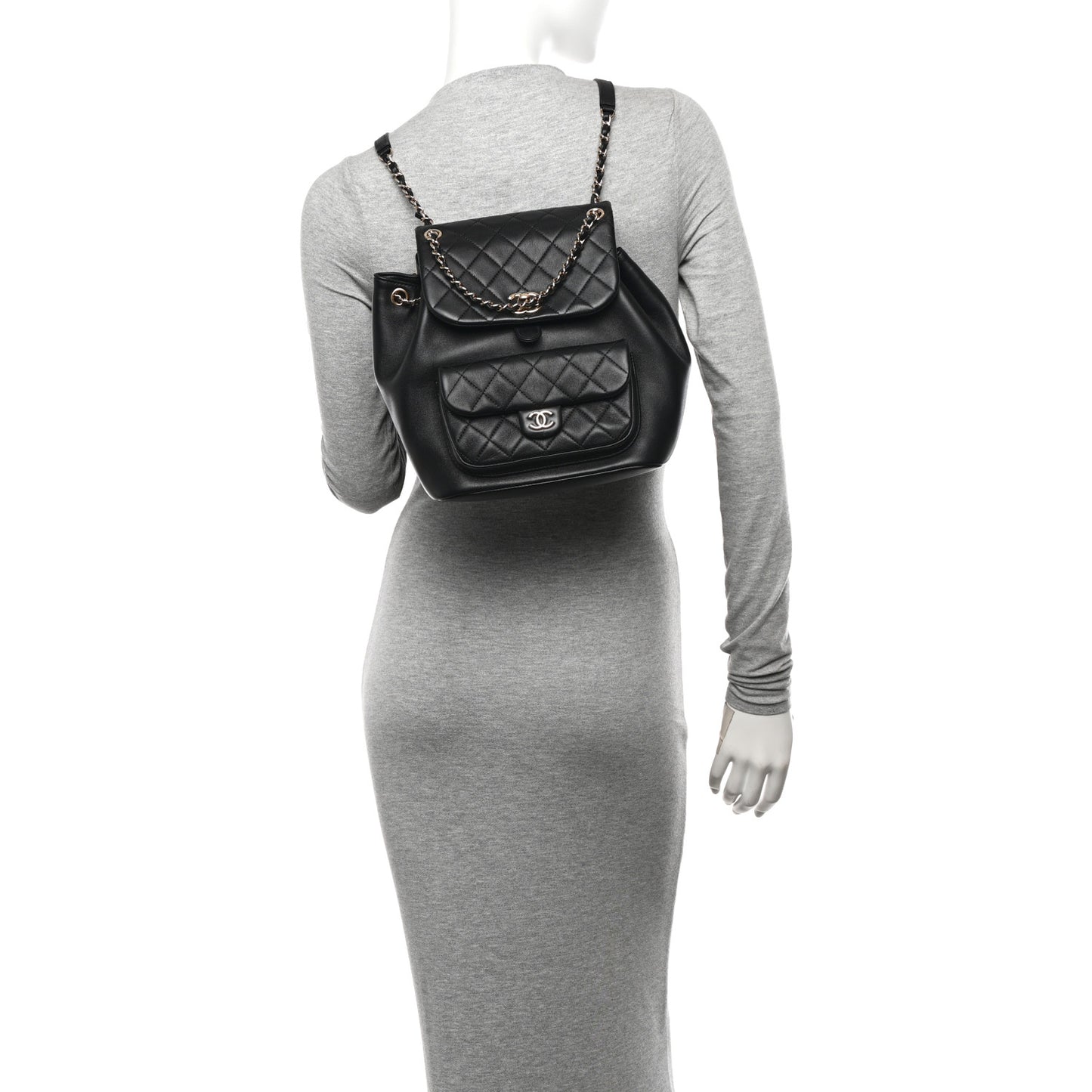 Lambskin Quilted Large Duma Drawstring Backpack Black