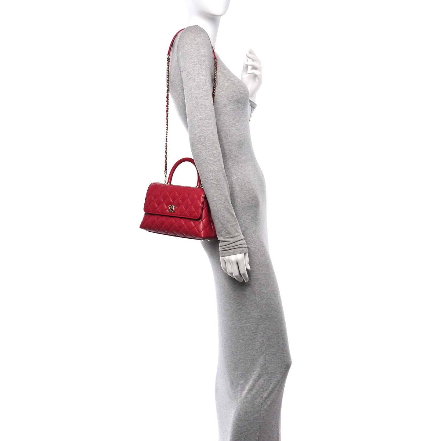 Caviar Quilted Mini Coco Handle Flap Red