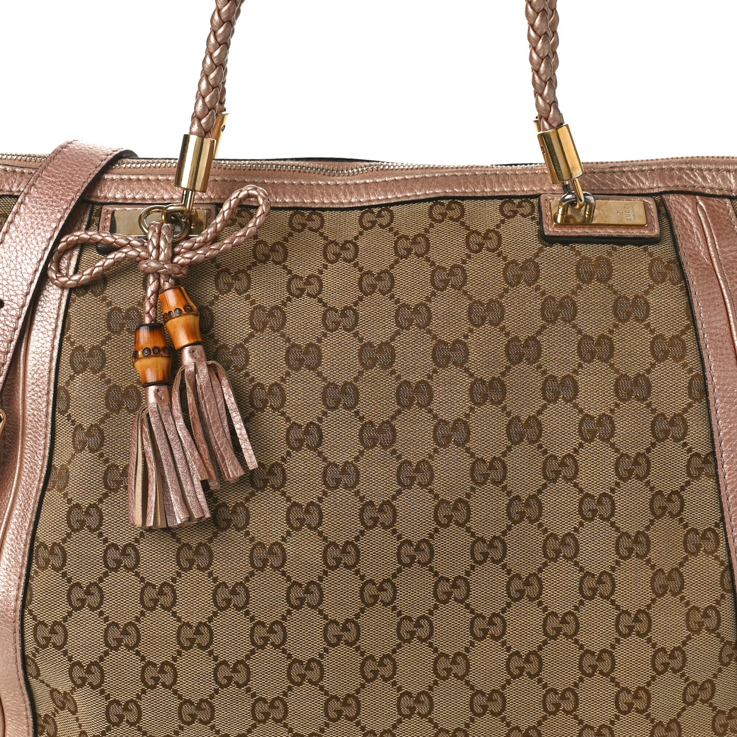 Monogram Cellarius Calfskin Large Bella Top Handle Bag Beige Rose Gold