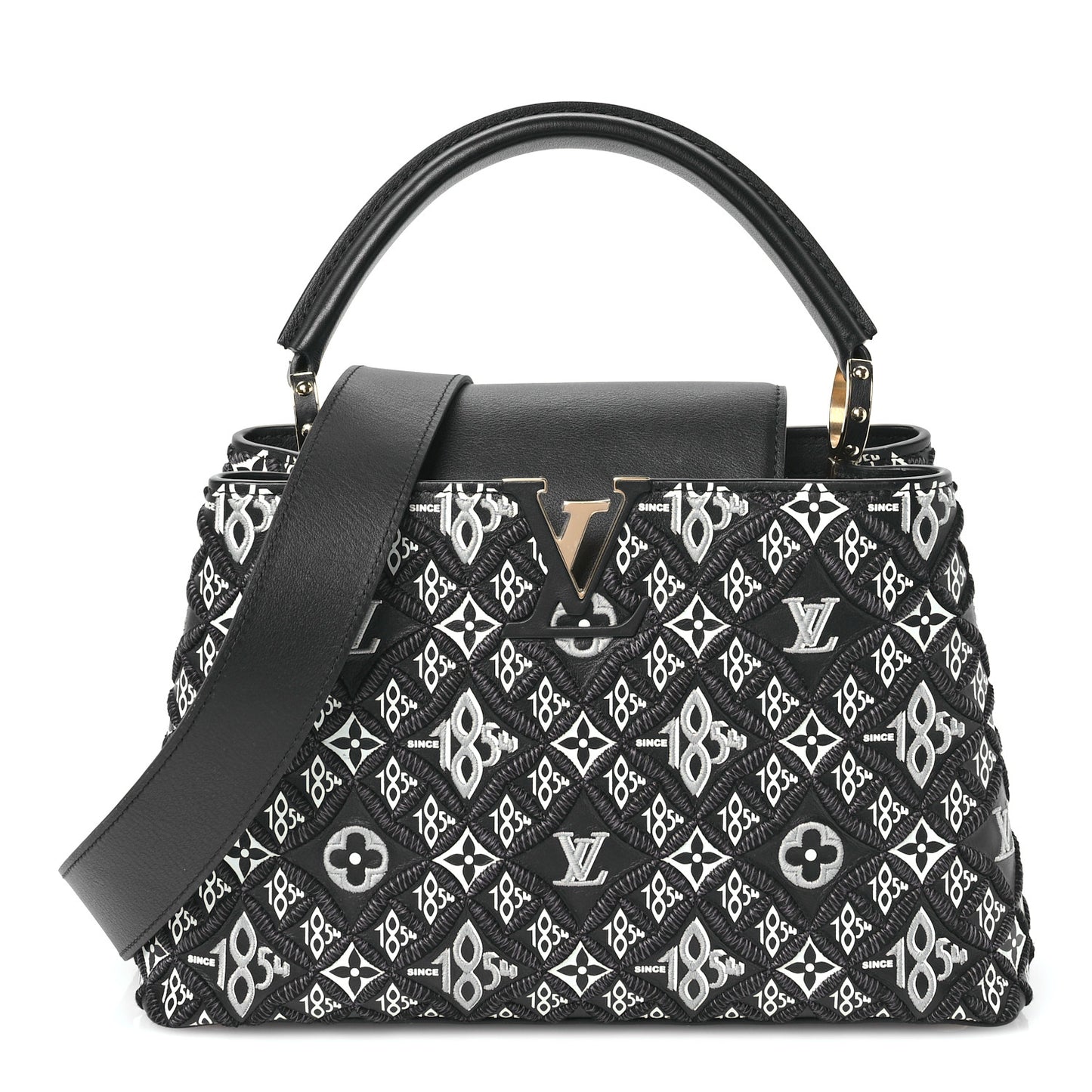 Calfskin Since 1854 Embroidered Capucines PM Black