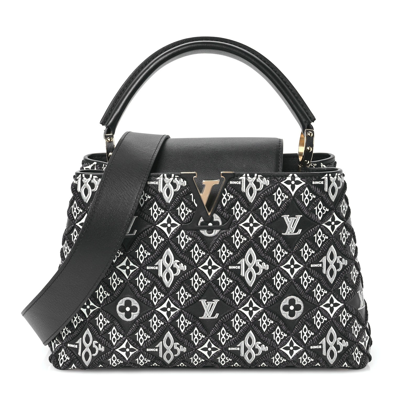 Louis Vuitton Calfskin Since 1854 Embroidered Capucines PM Black 1 of 10