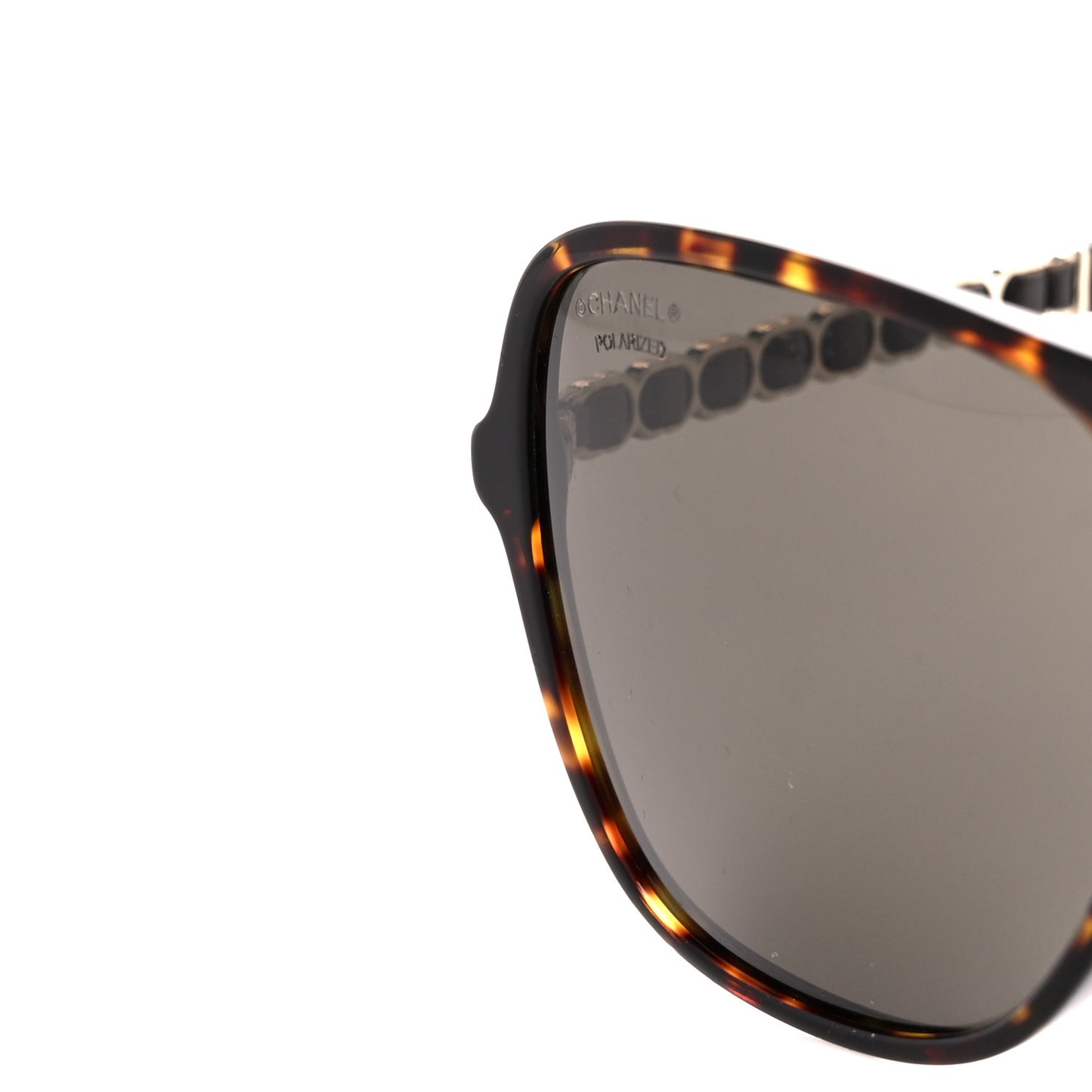 Metal Calfskin Polarized CC Chain Polarized Pilot Sunglasses 5439-Q-A Tortoise