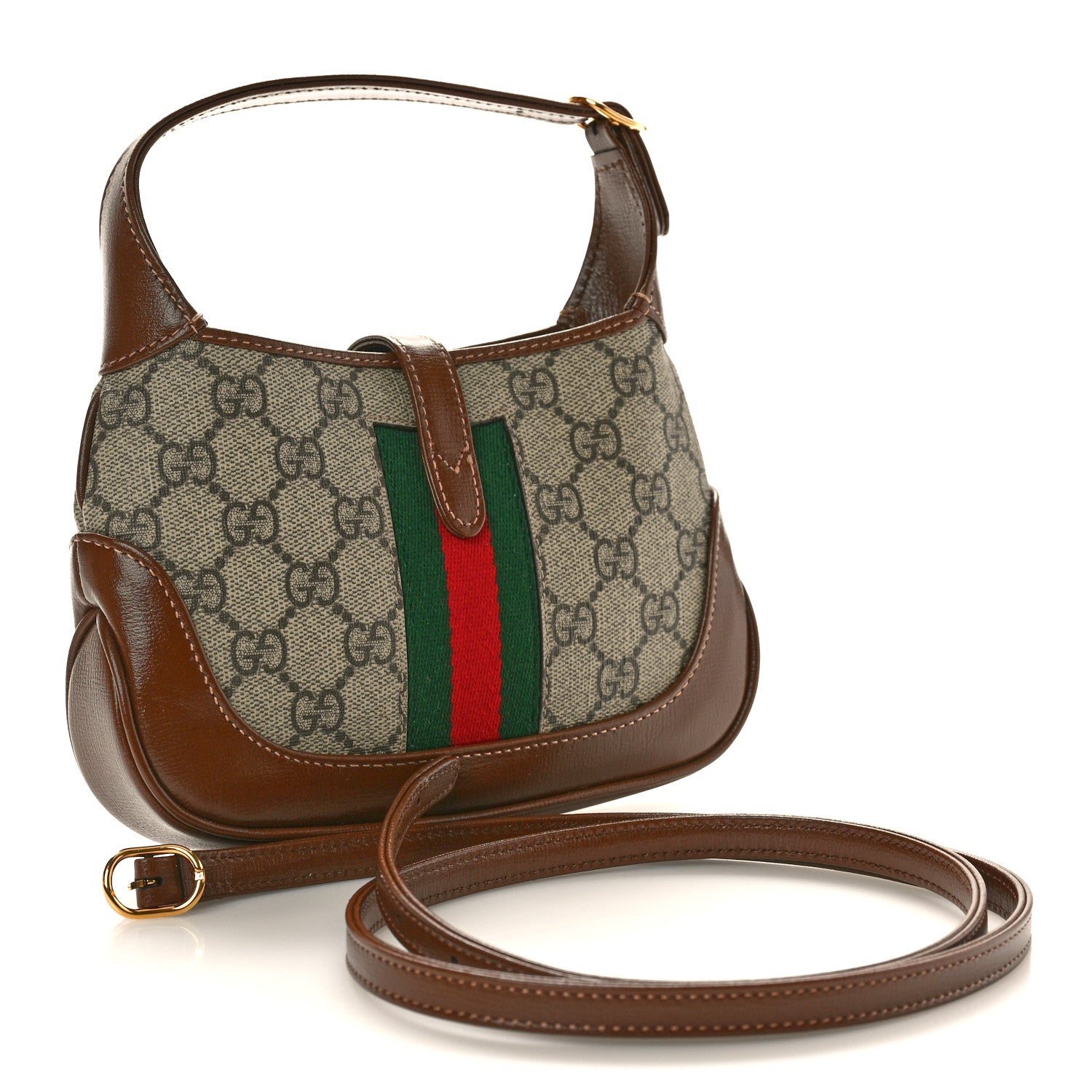 Gucci GG Supreme Monogram Azalea Calfskin Web Mini Jackie 1961 Hobo Beige Ebony Brown Sugar 2 of 10
