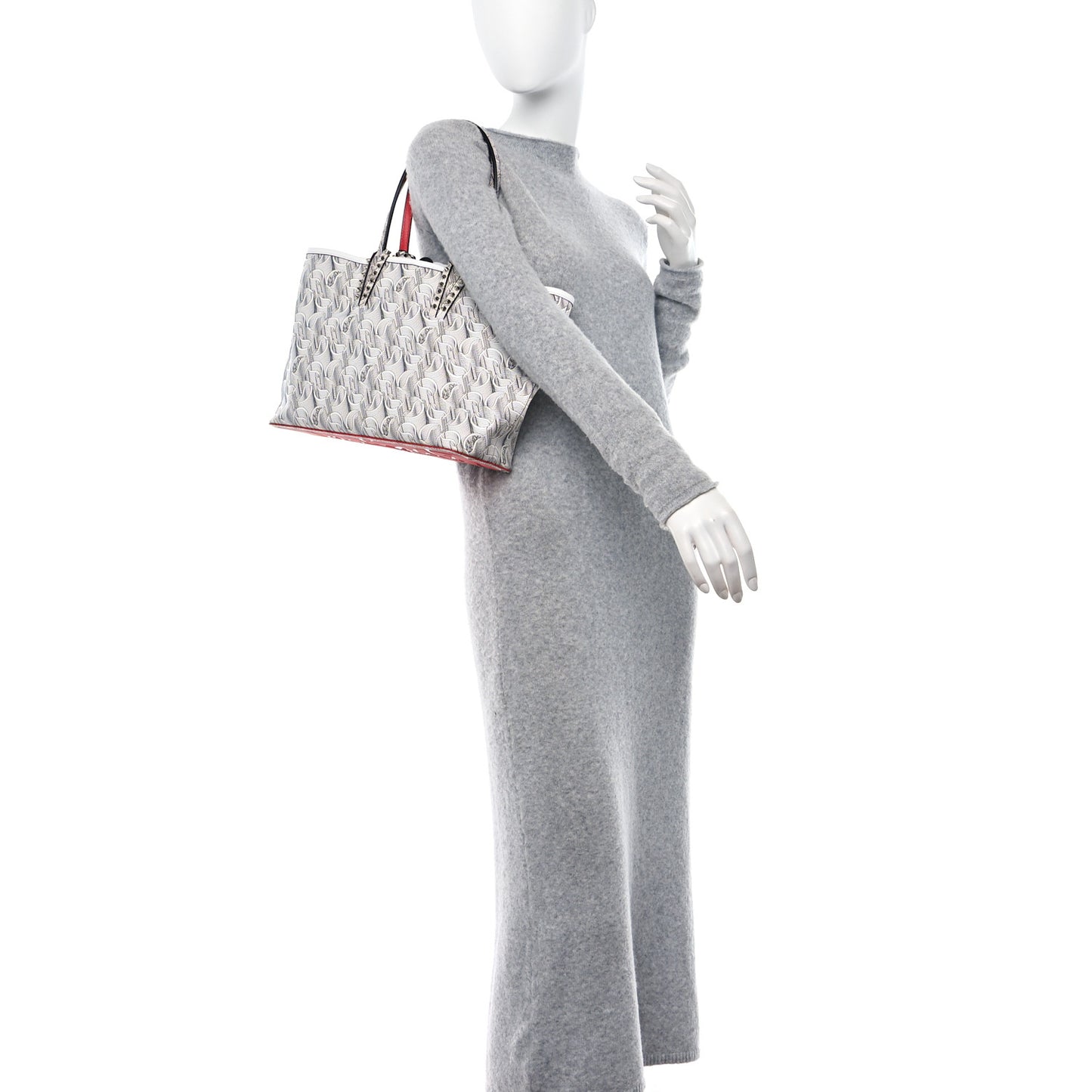 Calfskin Empire Spikes Small East West Cabata Tote White Black