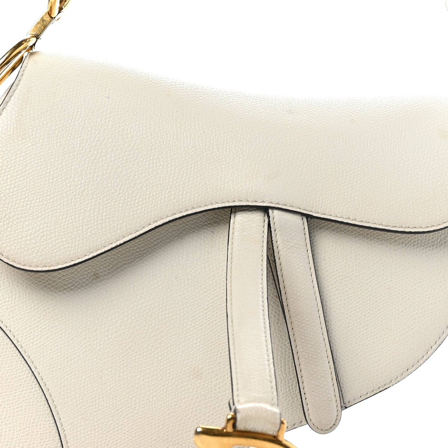 Grained Calfskin Saddle Bag White