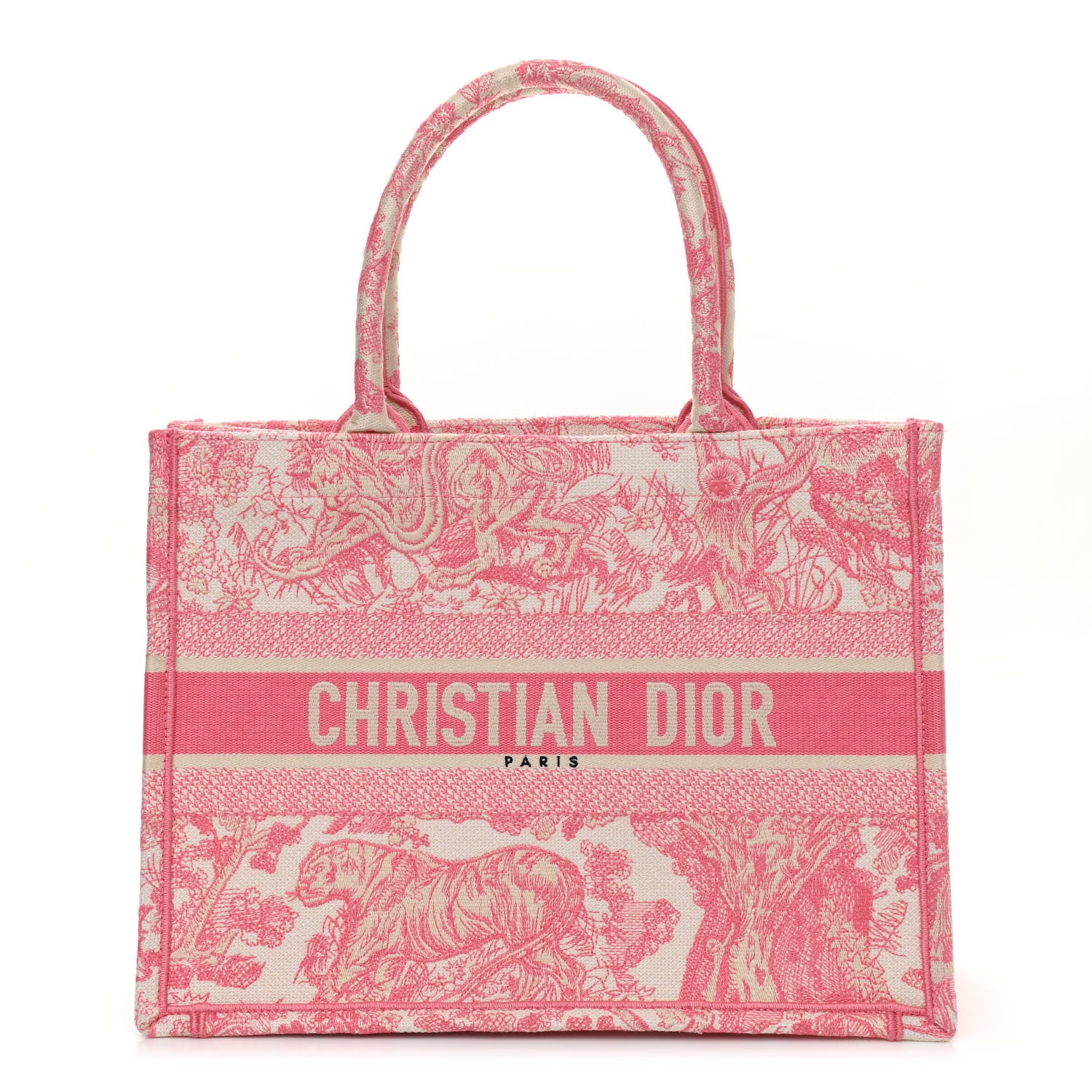 Christian Dior Canvas Embroidered Medium Dioriviera Toile De Jouy Book Tote Peony Pink 1 of 10