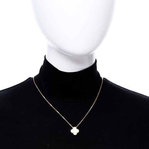 18K Yellow Gold Mother of Pearl Vintage Alhambra Pendant Necklace