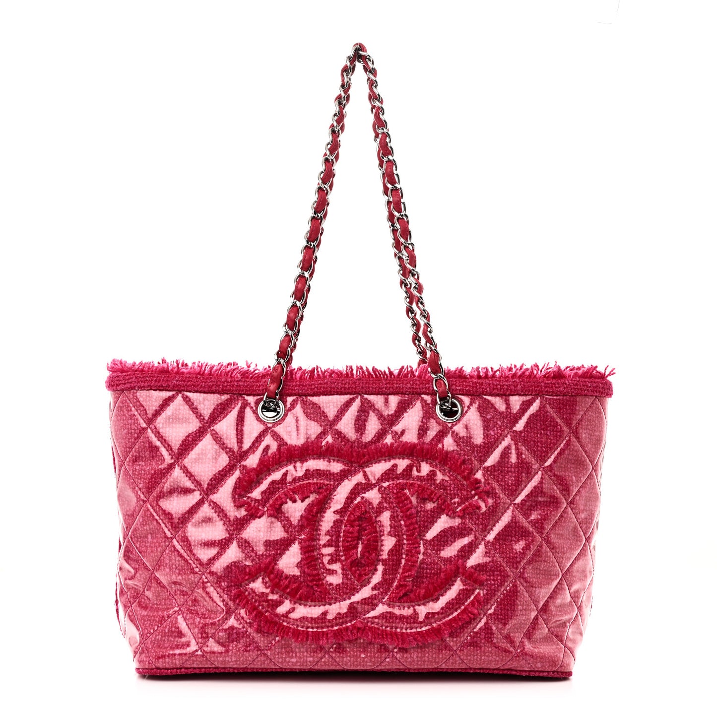 Vinyl Quilted Funny Tweed Tote Fuchsia