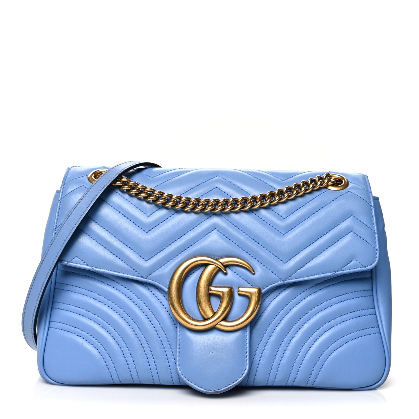 Calfskin Matelasse Medium GG Marmont Shoulder Bag Clear Sky Blue