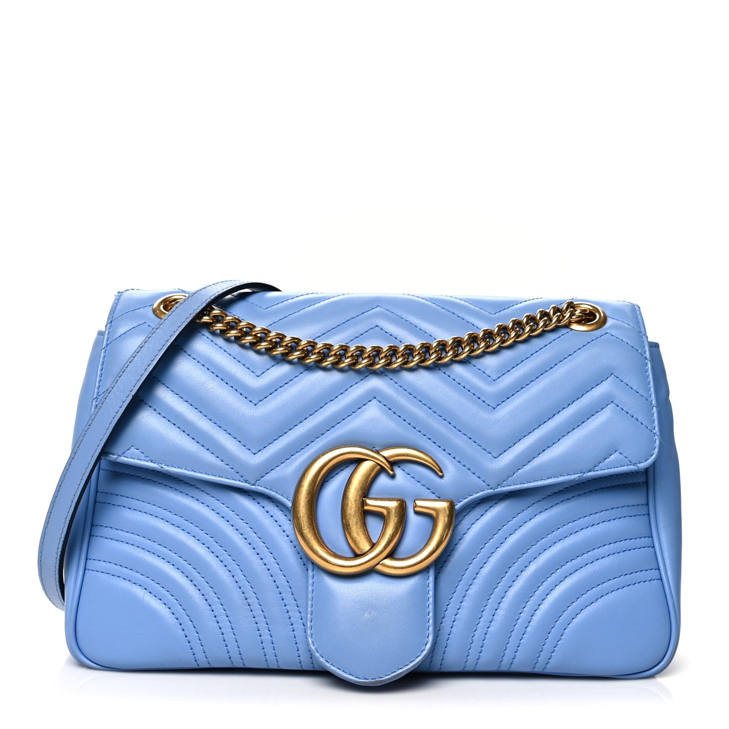 Gucci Calfskin Matelasse Medium GG Marmont Shoulder Bag Clear Sky Blue 1 of 13