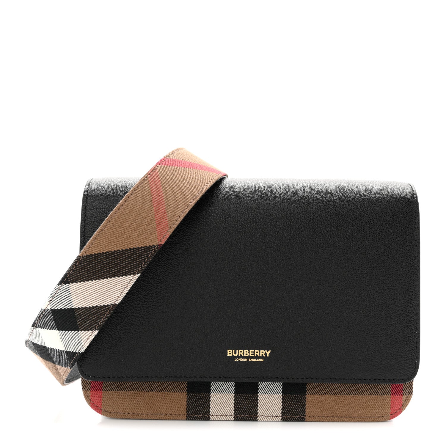 Burberry Derby Calfskin House Check Mackford Crossbody Bag Black