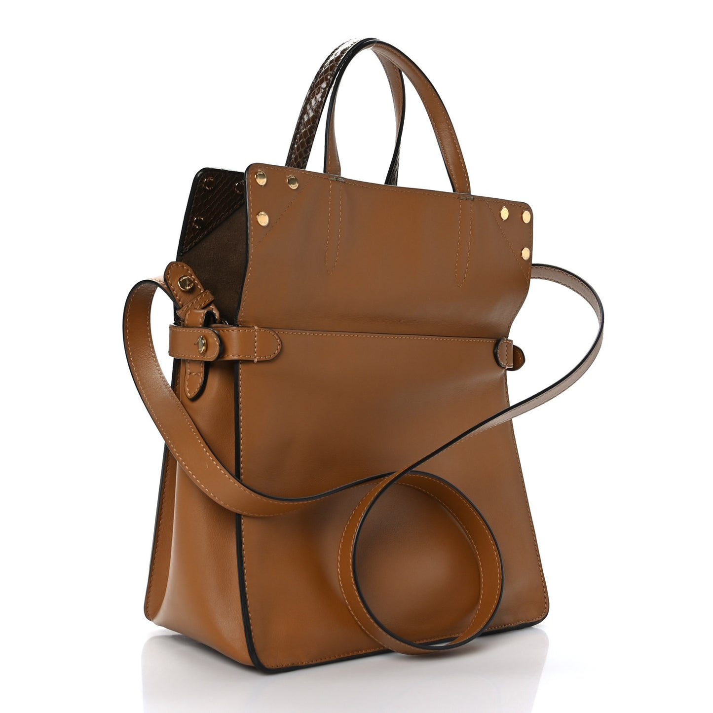 Vitello Grace Suede Snakeskin Small Flip Tote Nocciola Light Brown Marrone