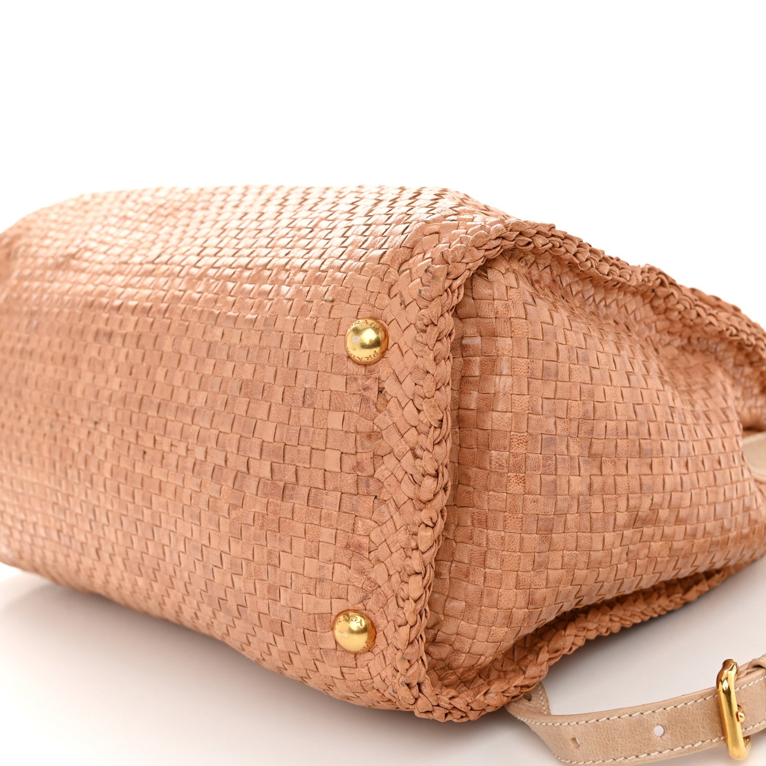 Prada Madras Woven Top Handle Satchel Beige 10 of 17