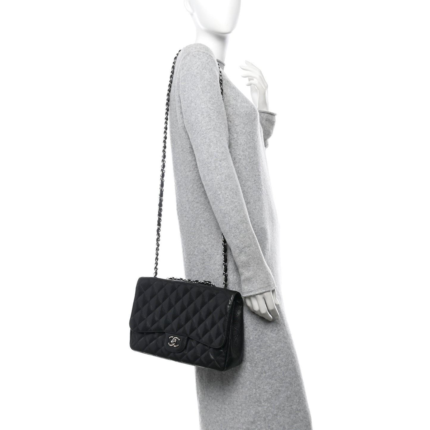 Caviar Quilted Jumbo Double Flap Black