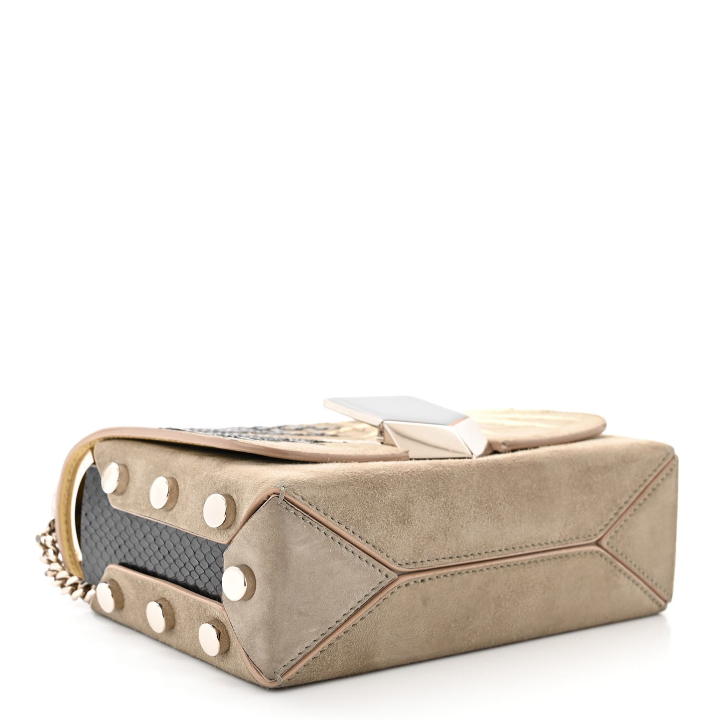 Suede Snakeskin Embroidered Palm Lockett Petite Shoulder Bag Light Khaki Buttercup