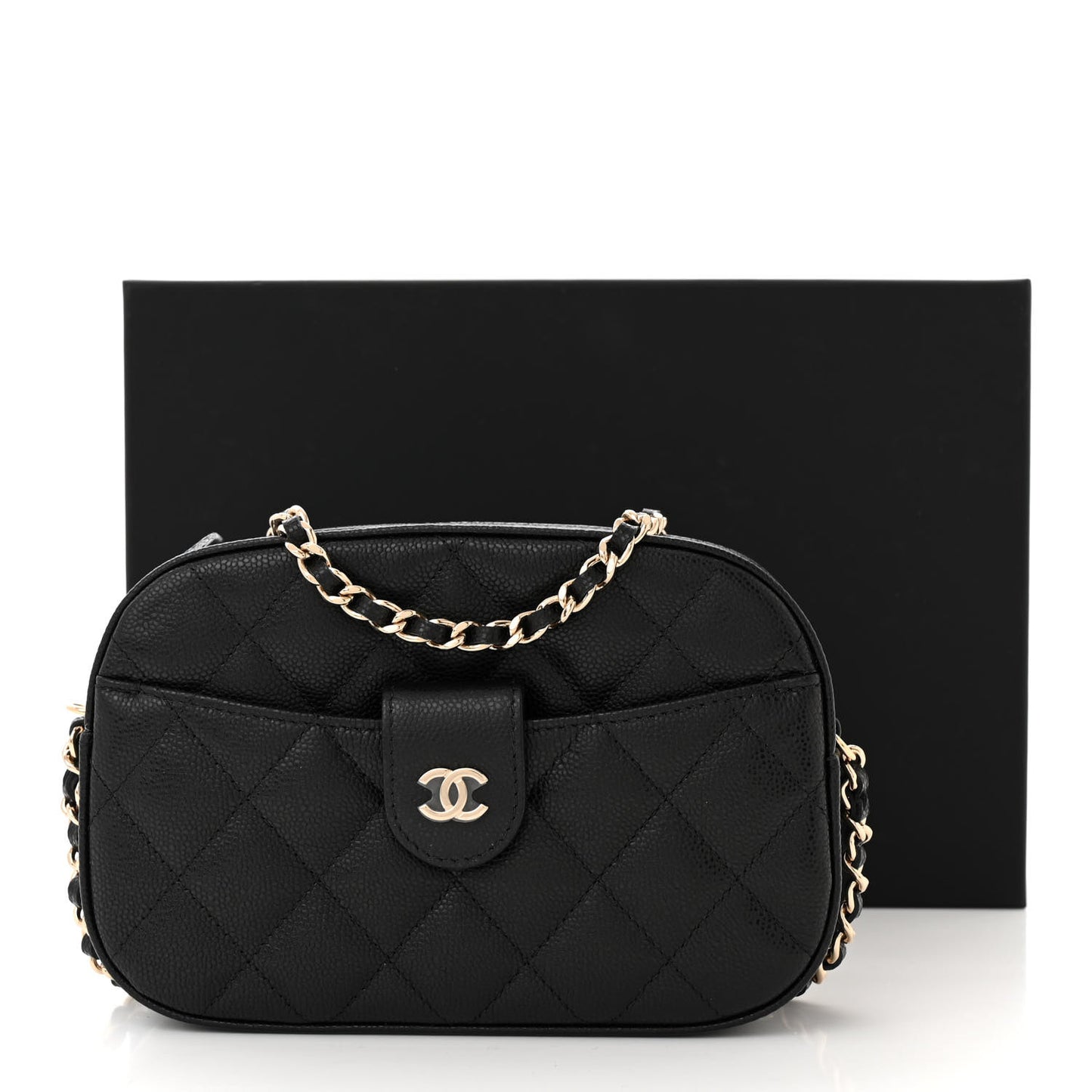 Caviar Quilted Chain Camera Bag Black