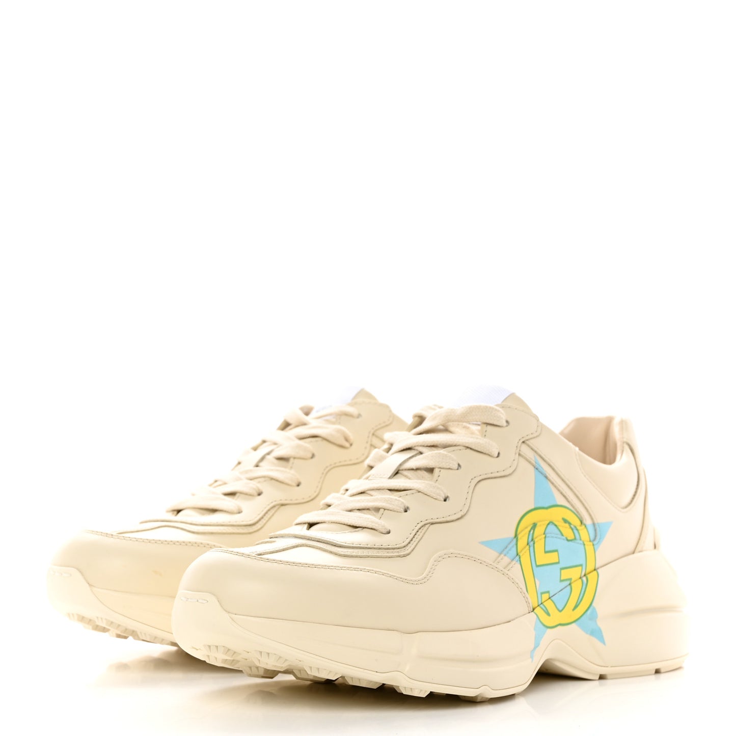 Apollo Calfskin Star Interlocking G Mens Rhyton Sneakers 8 Ivoire