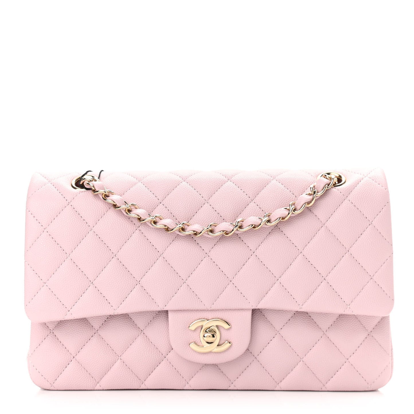 Caviar Quilted Medium Double Flap Light Pink