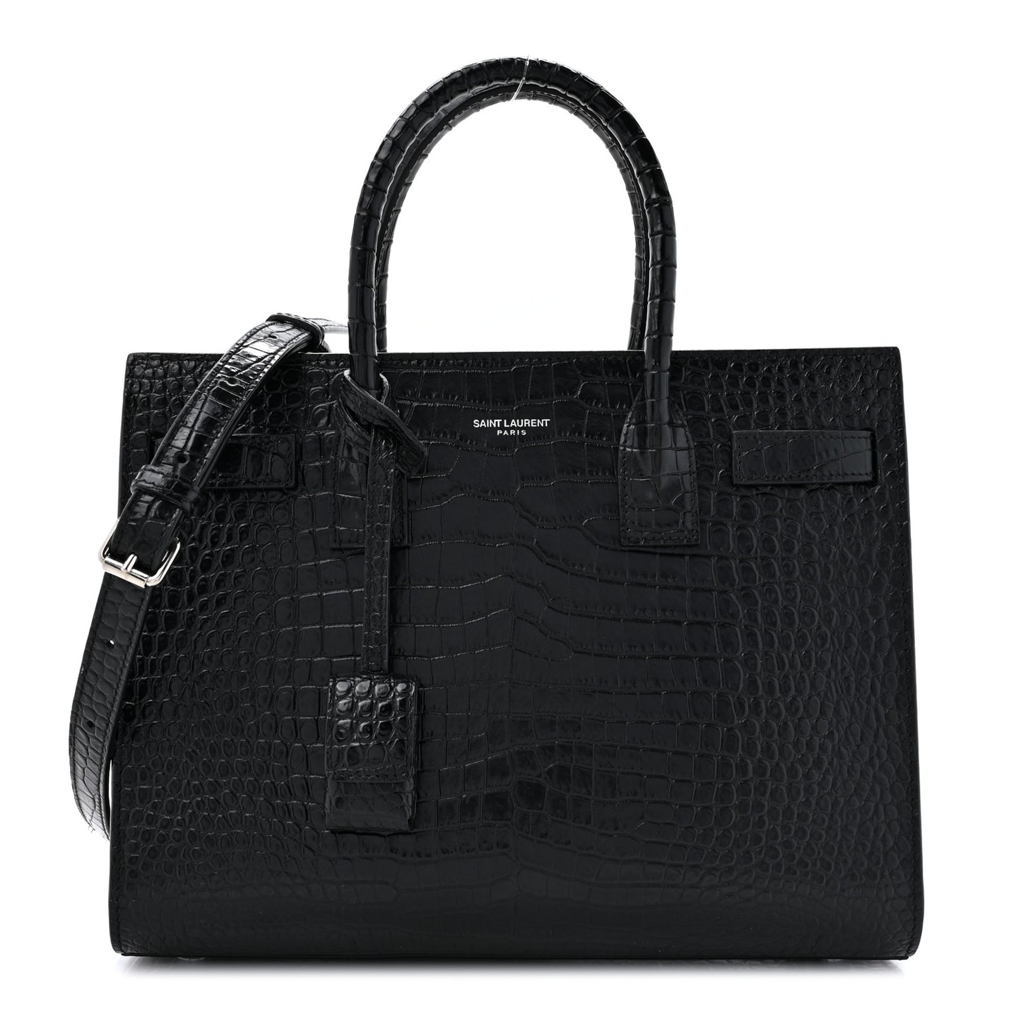 Calfskin Crocodile Embossed Baby Sac De Jour Black