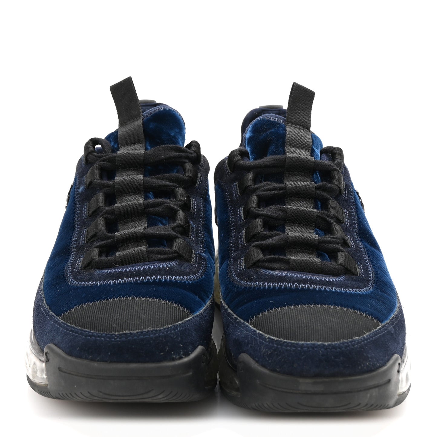 Suede Calfskin Velvet Grosgrain CC Sneakers 37 Navy Blue Black