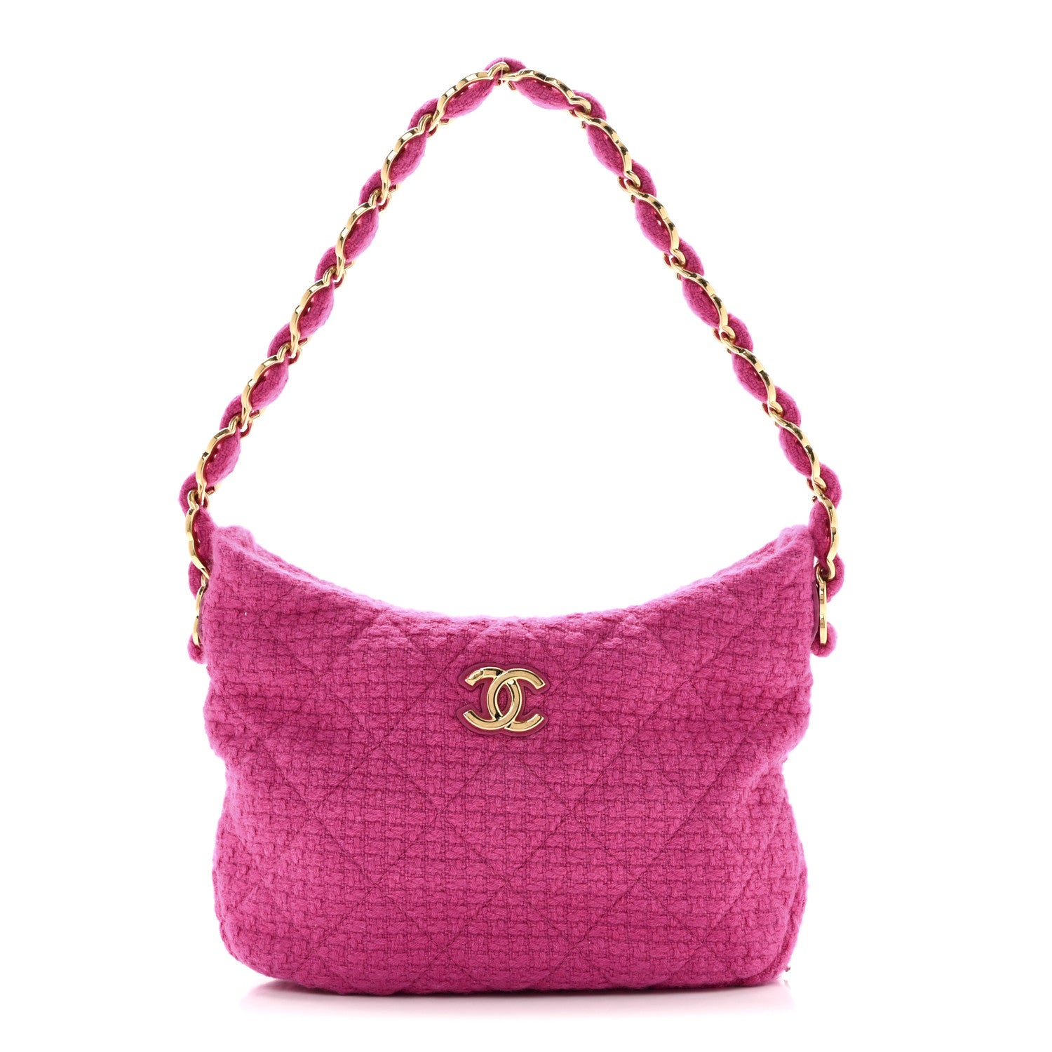 Chanel Cashmere Tweed Quilted CC Links Hobo Fuchsia 1806062