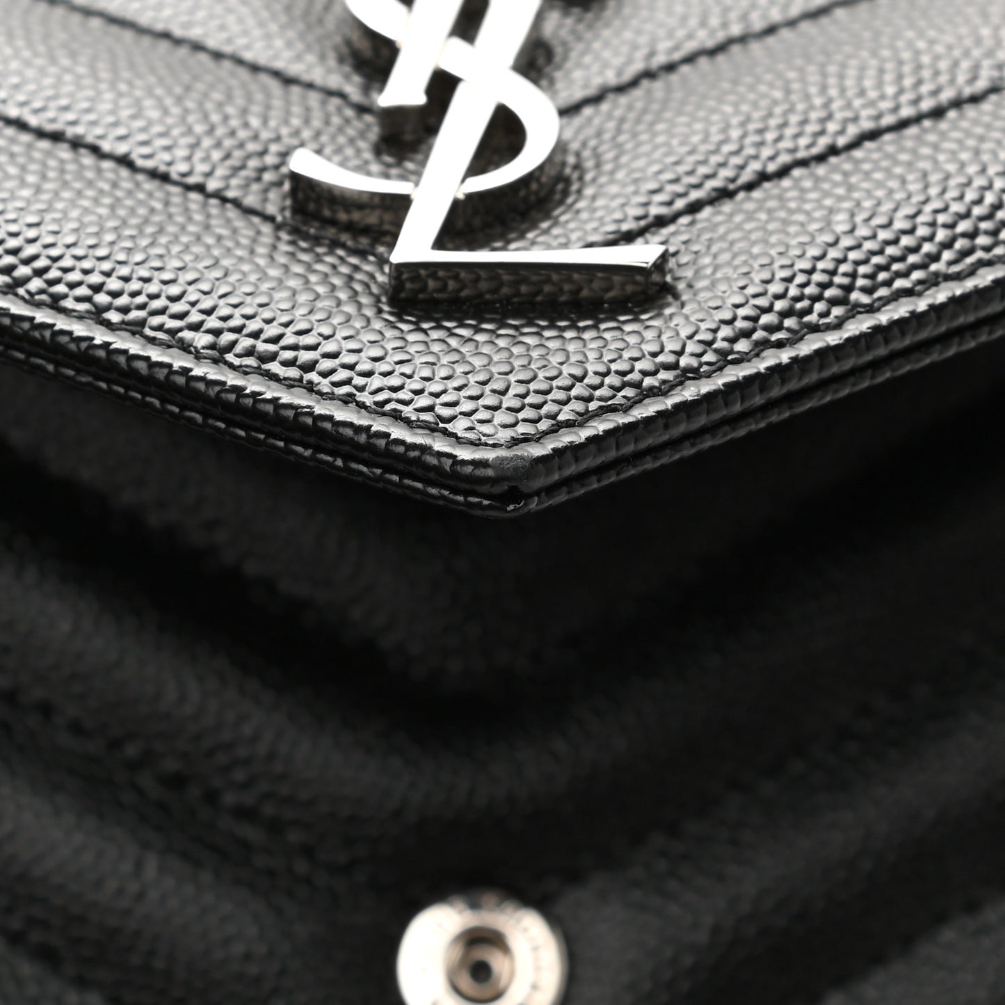 Grain De Poudre Matelasse Chevron Monogram Envelope Chain Wallet Black