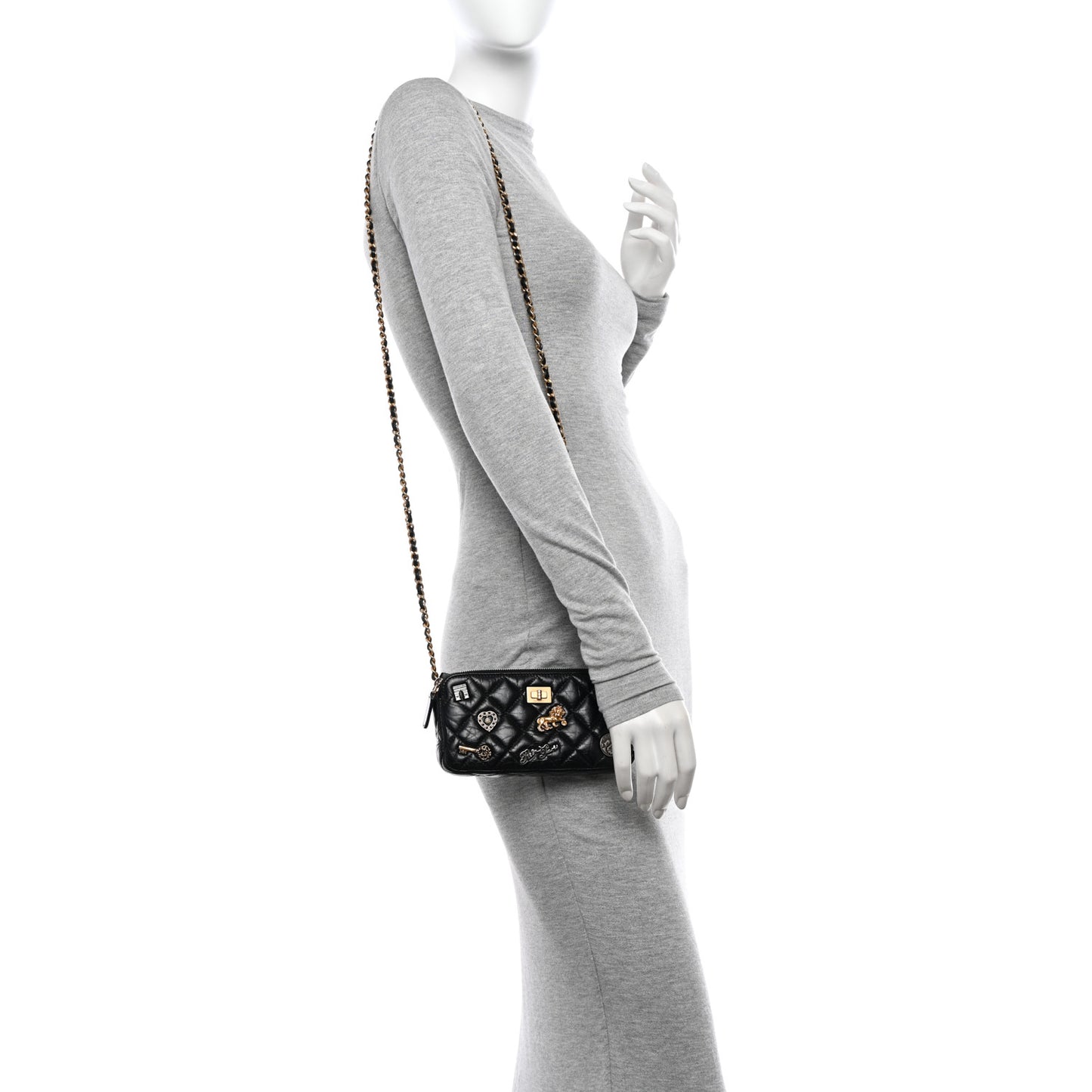 Aged Calfskin Lucky Charms 2.55 Reissue Small Clutch With Chain Black