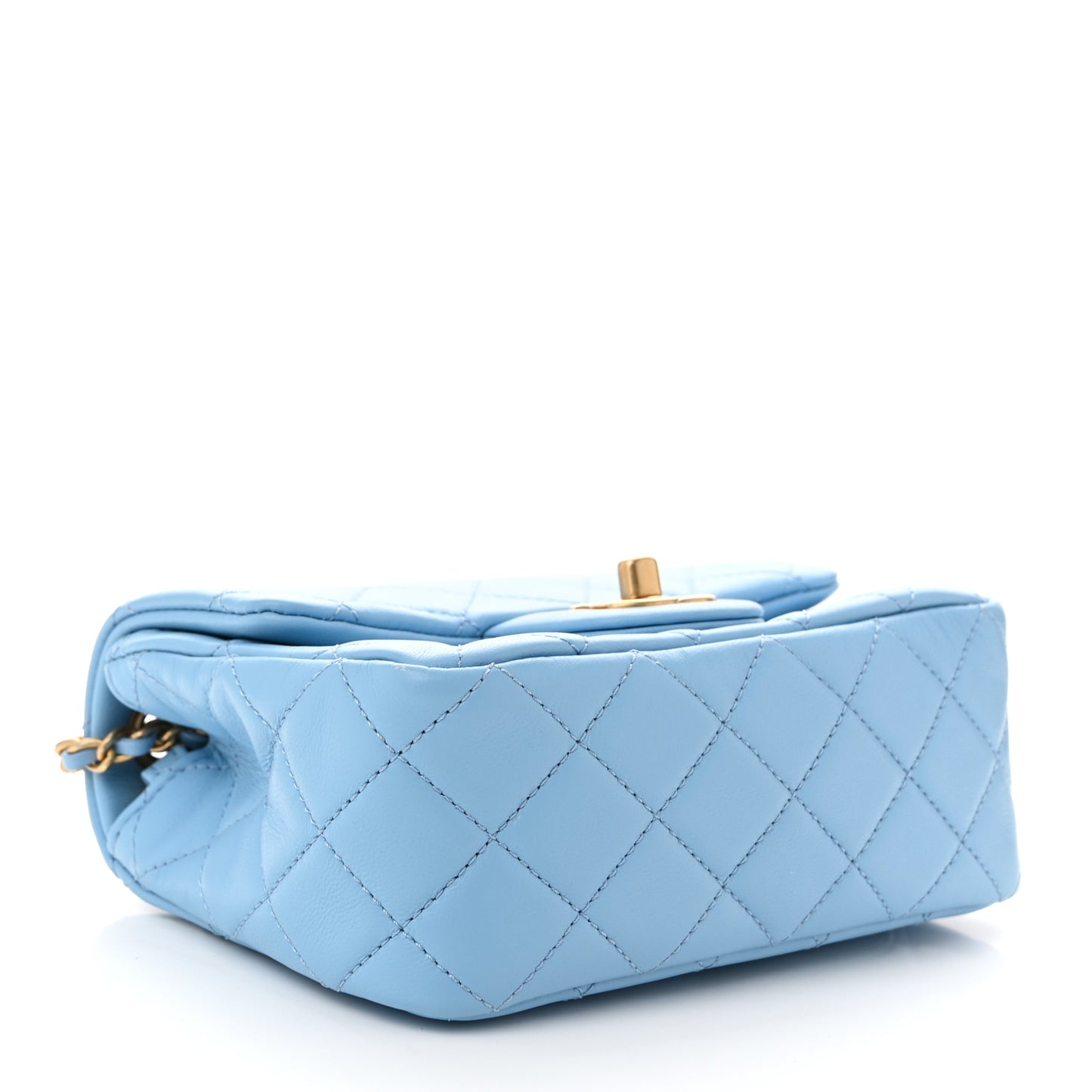 Lambskin Quilted Mini Pearl Crush Flap Light Blue