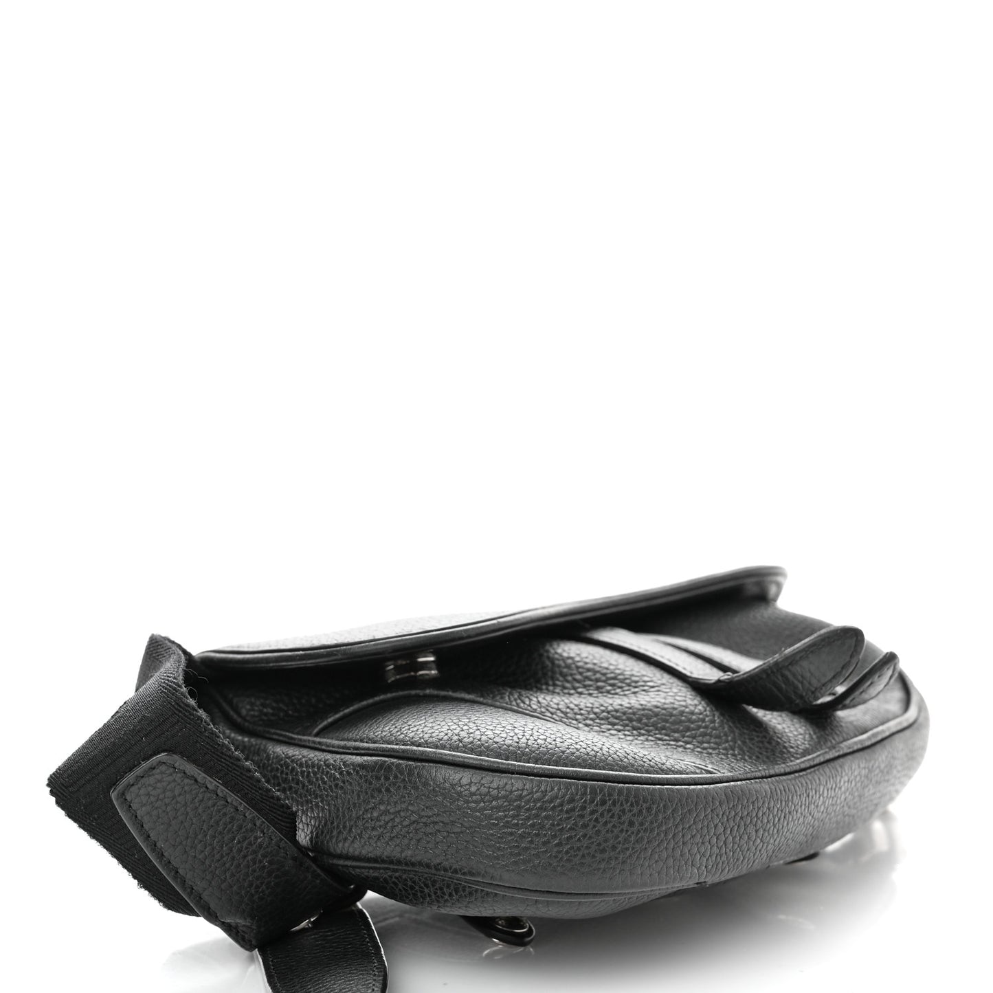 Grained Calfskin Mens Mini Saddle Bag Black