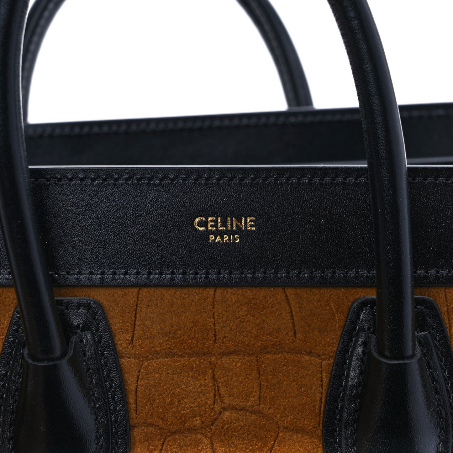 Crocodile Embossed Nubuck Smooth Calfskin Bi-Color Nano Luggage Havana Black