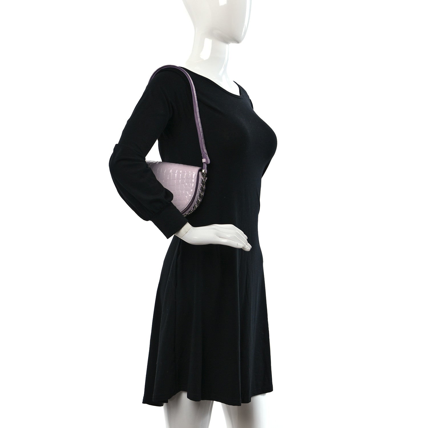 Stella McCartney Eco Alter Crocodile Embossed Nappa Small Frayme Shoulder Bag Lilac 2 of 13