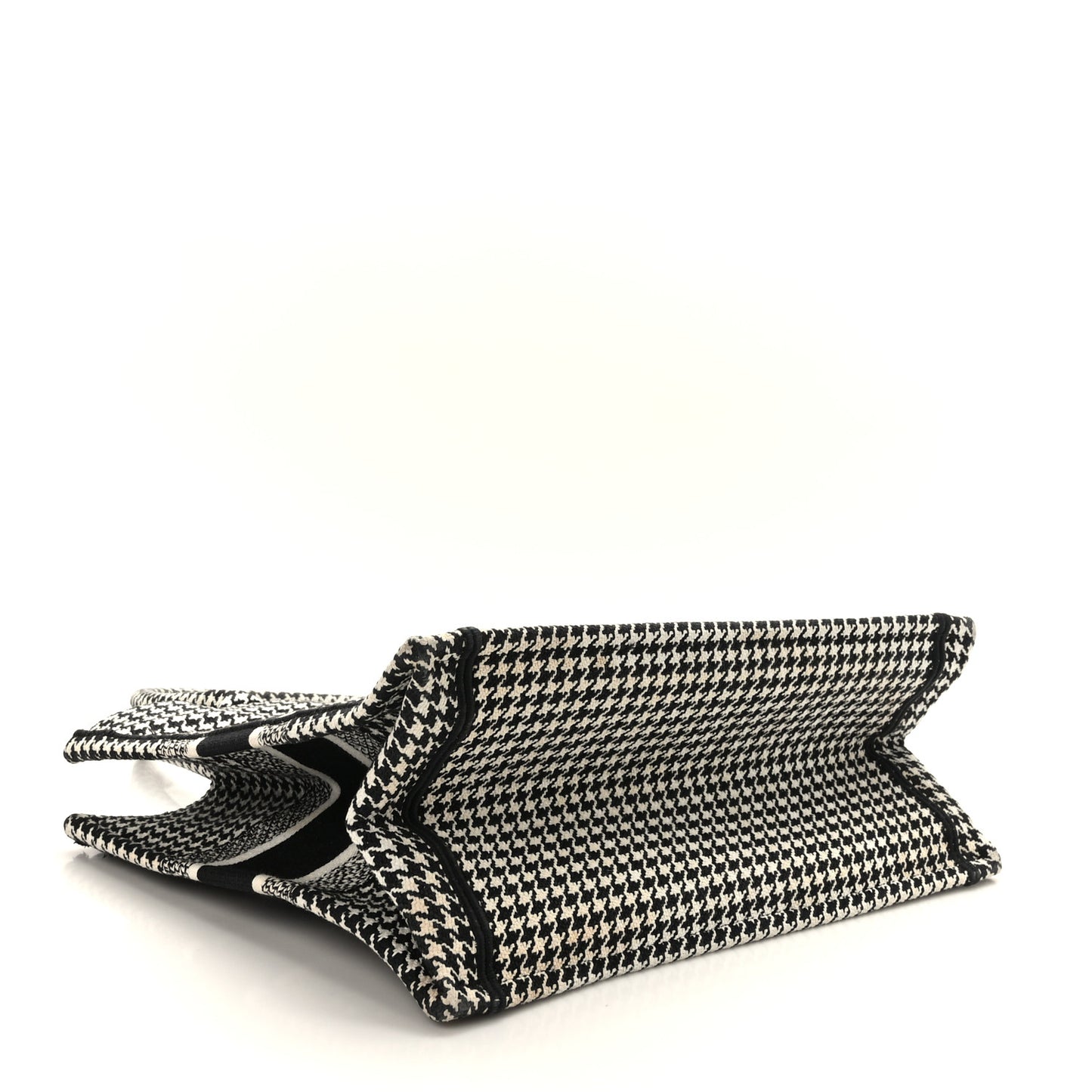 Canvas Houndstooth Embroidered Medium Book Tote Black White