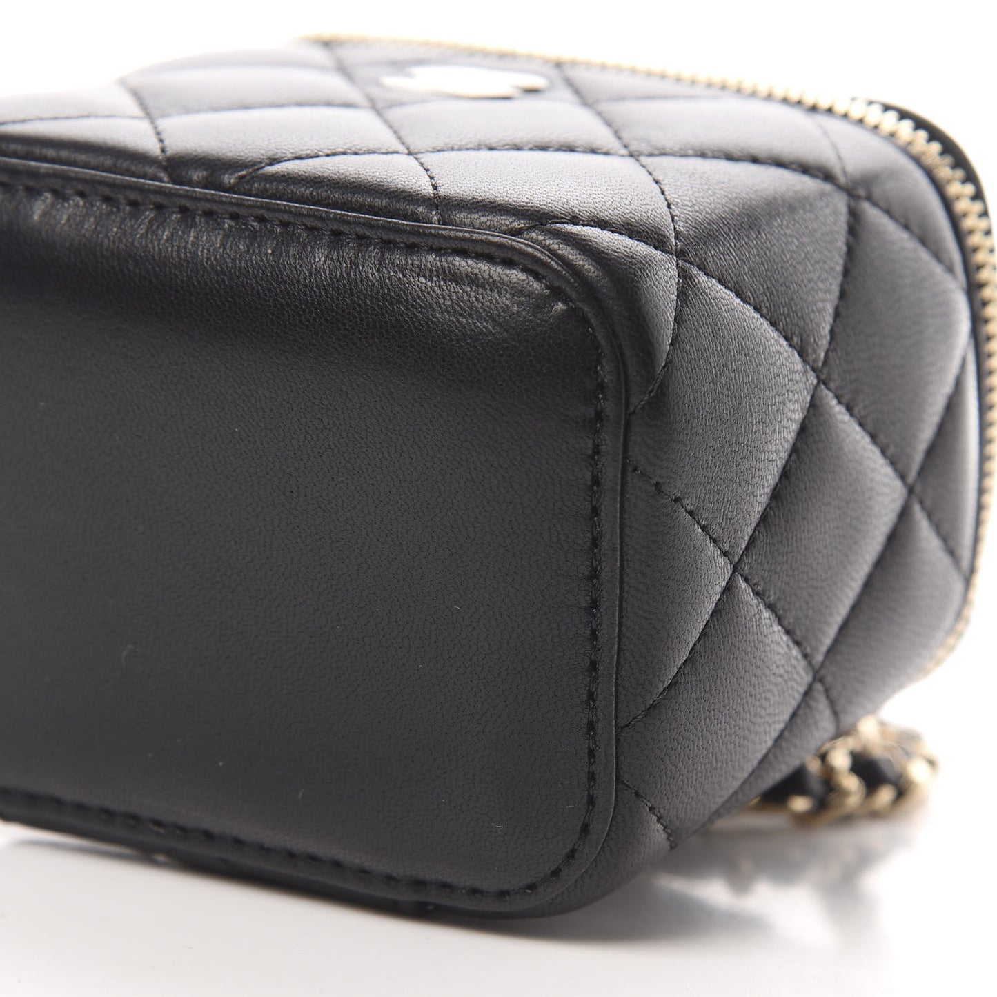 Lambskin Quilted Mini Vanity Case With Chain Black