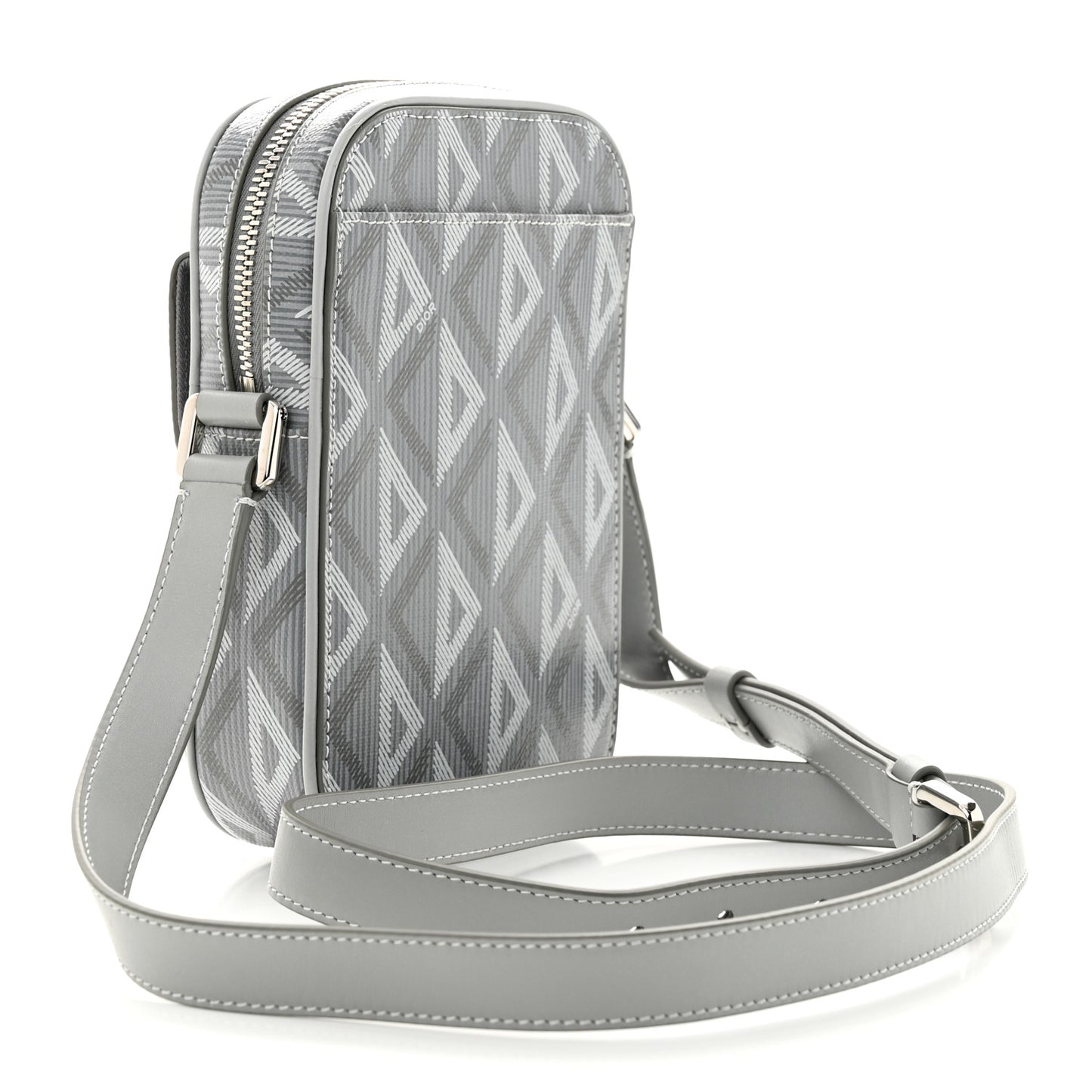 Coated Canvas CD Diamond Hit The Road Vertical Wallet On Strap Grey