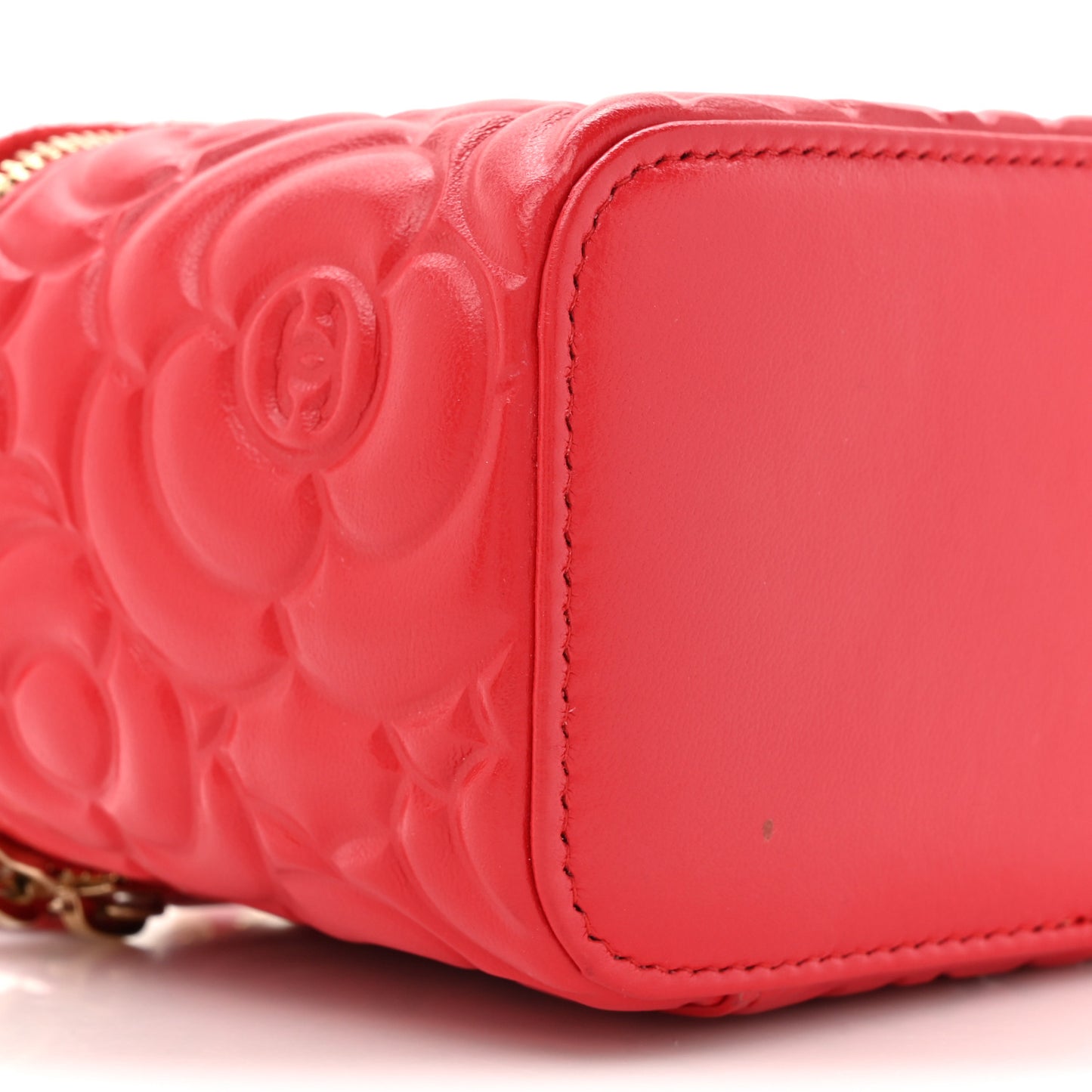 Lambskin Camellia Embossed Mini Vanity Case With Chain Red