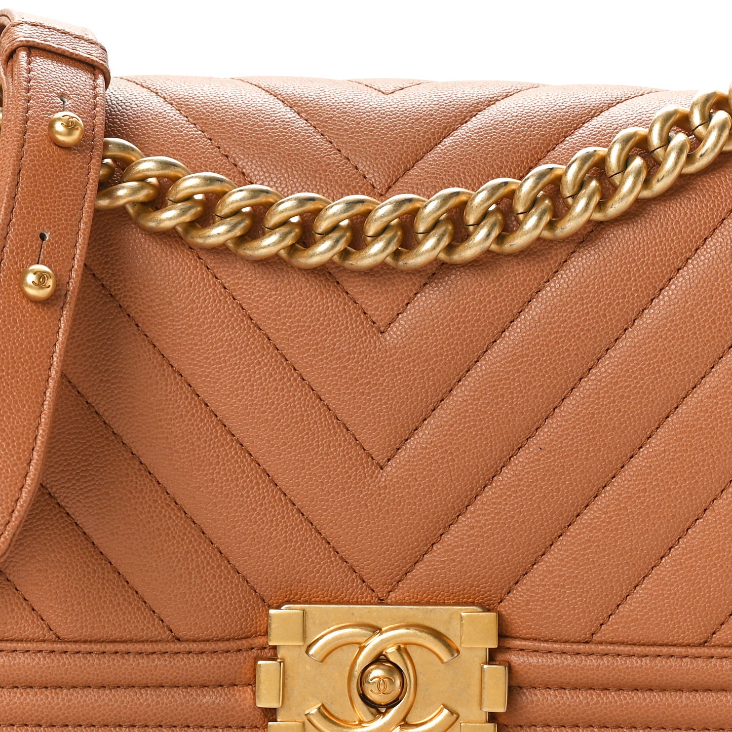 Caviar Chevron Quilted Medium Boy Flap Brown