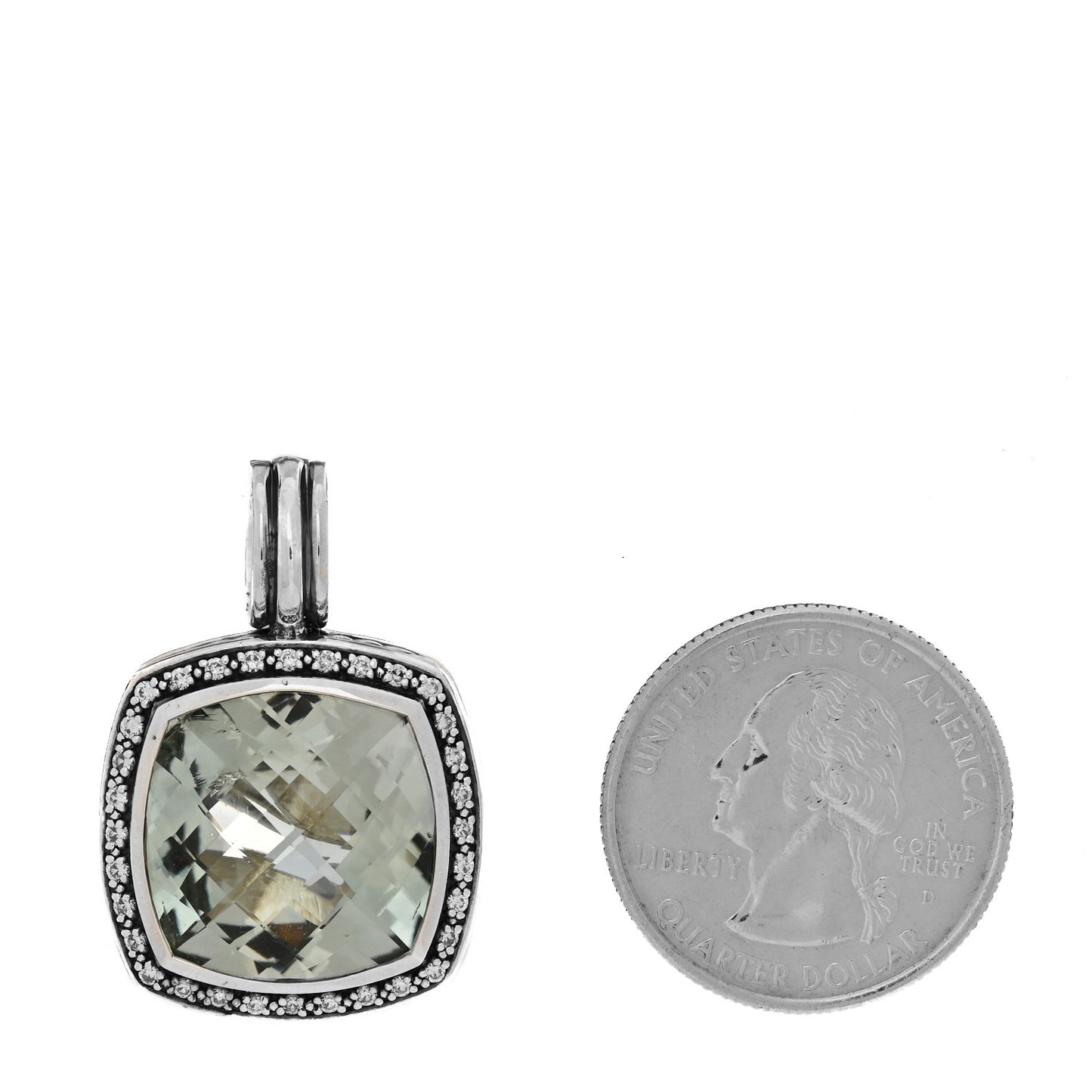 Sterling Silver Diamond Prasiolite 17mm Moonlight Ice Enhancer Pendant