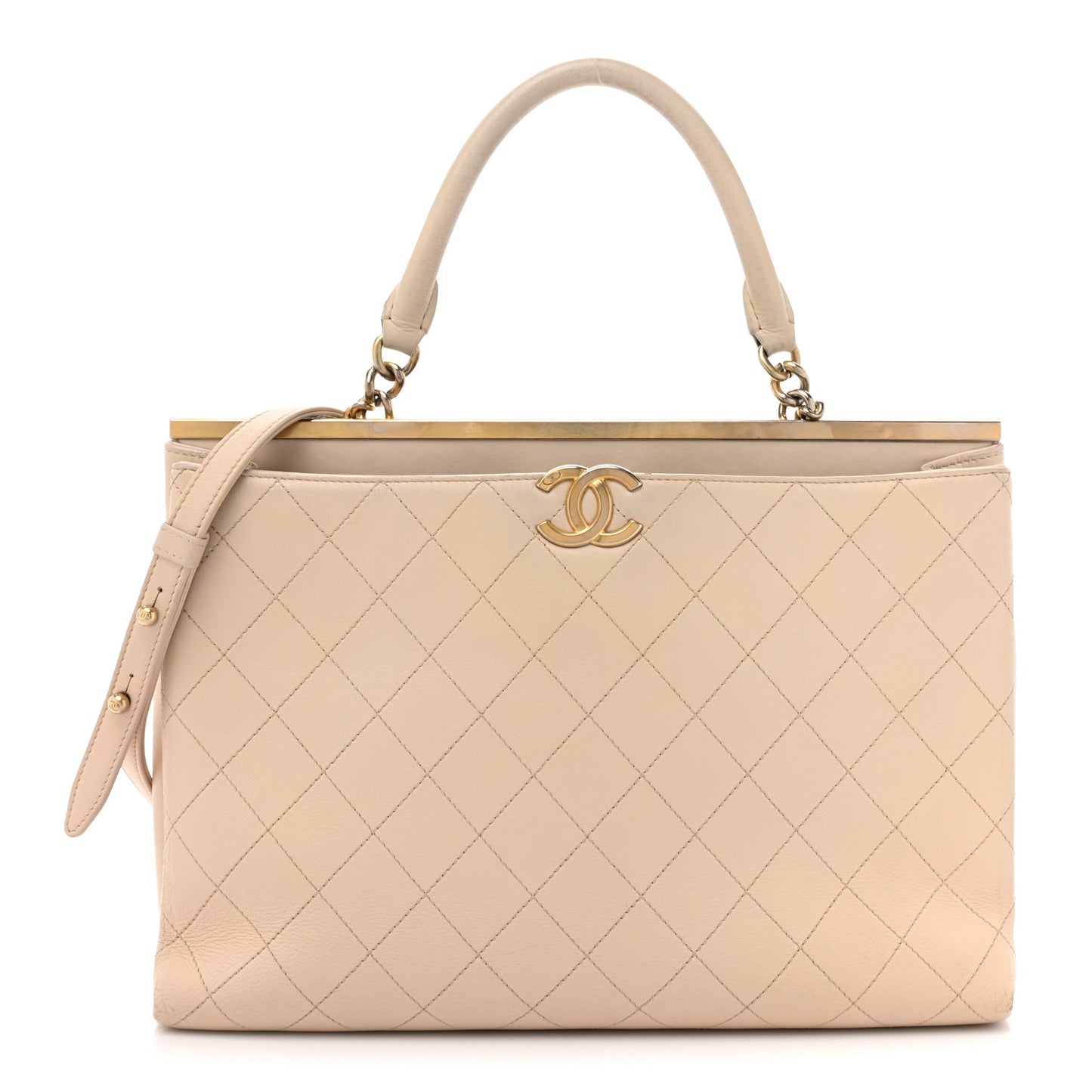 Lambskin Stitched Large Coco Luxe Tote White