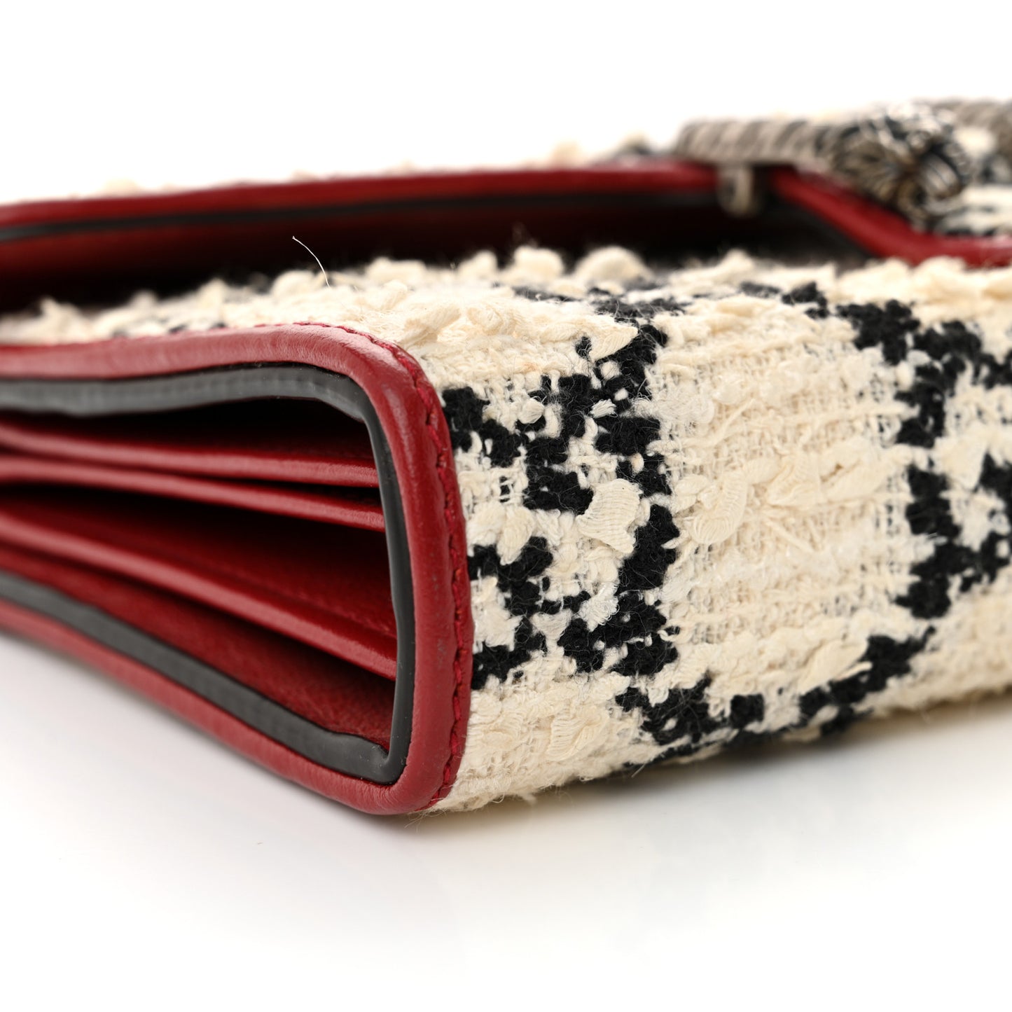 Tweed GG Monogram Mini Dionysus Chain Wallet White Black Romantic Cherry