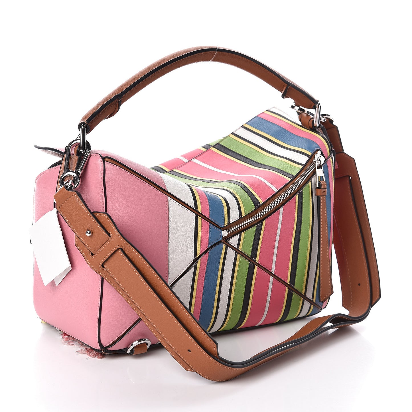 Calfskin Small Fringe Puzzle Bag Pink Multicolor